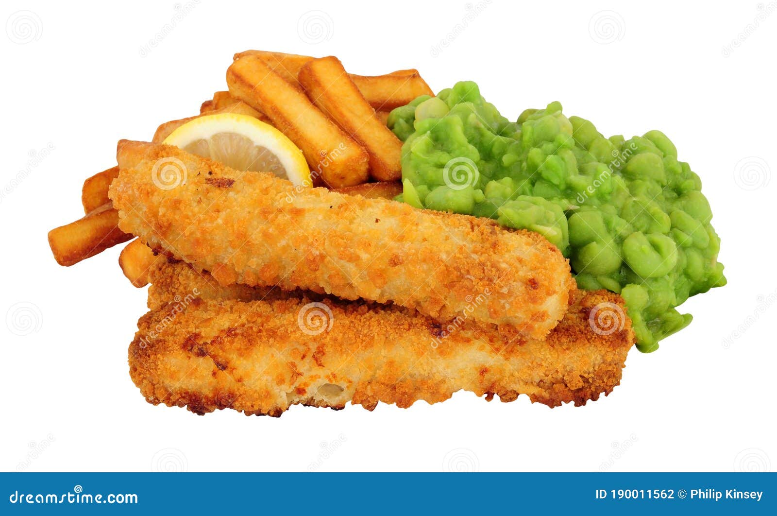 Jumbo Cod Fish Fingers and Chips Meal Stock Photo - Image of peas, large:  190011562