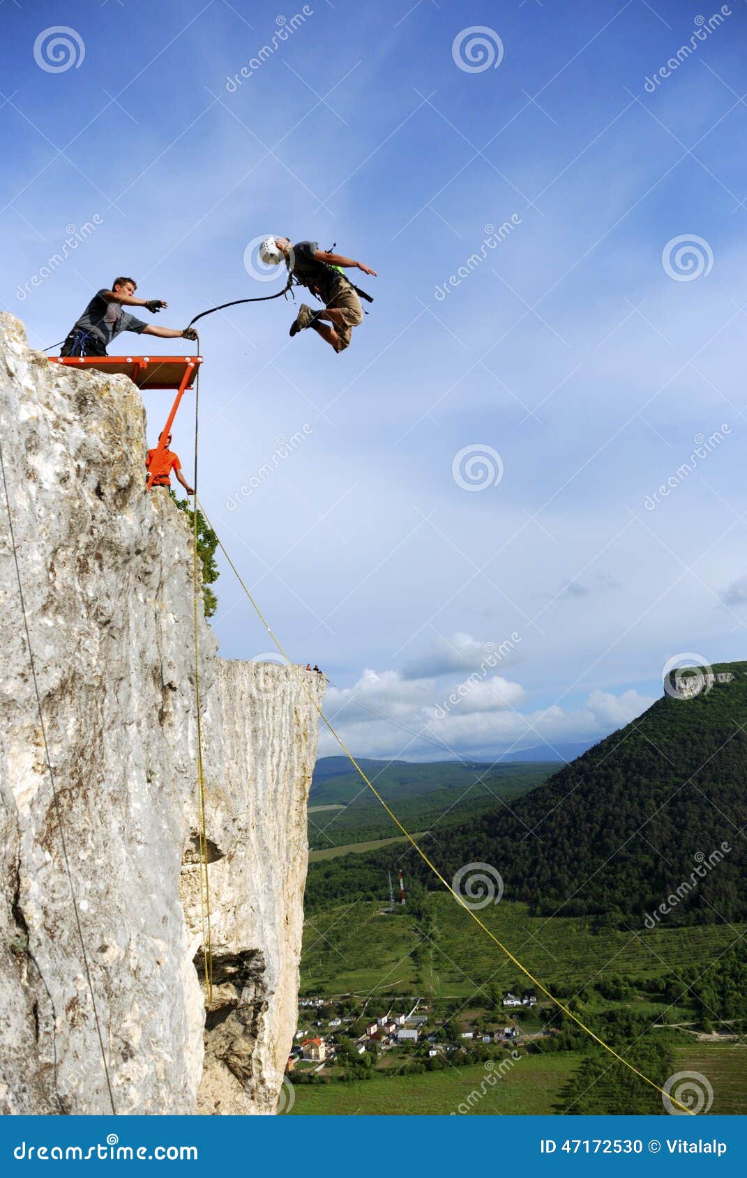 Jump Off a Cliff with a Rope.Bungee Jumping Stock Photo Image of