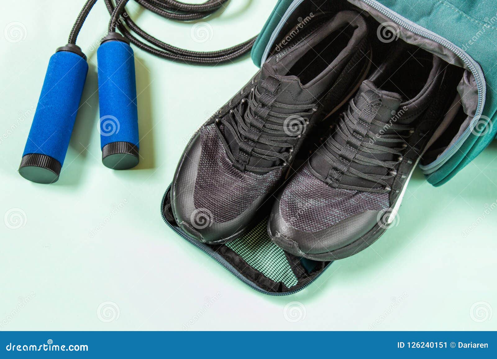 Jump Rope, Sport Shoes And Sport Bag. Stock Image Image