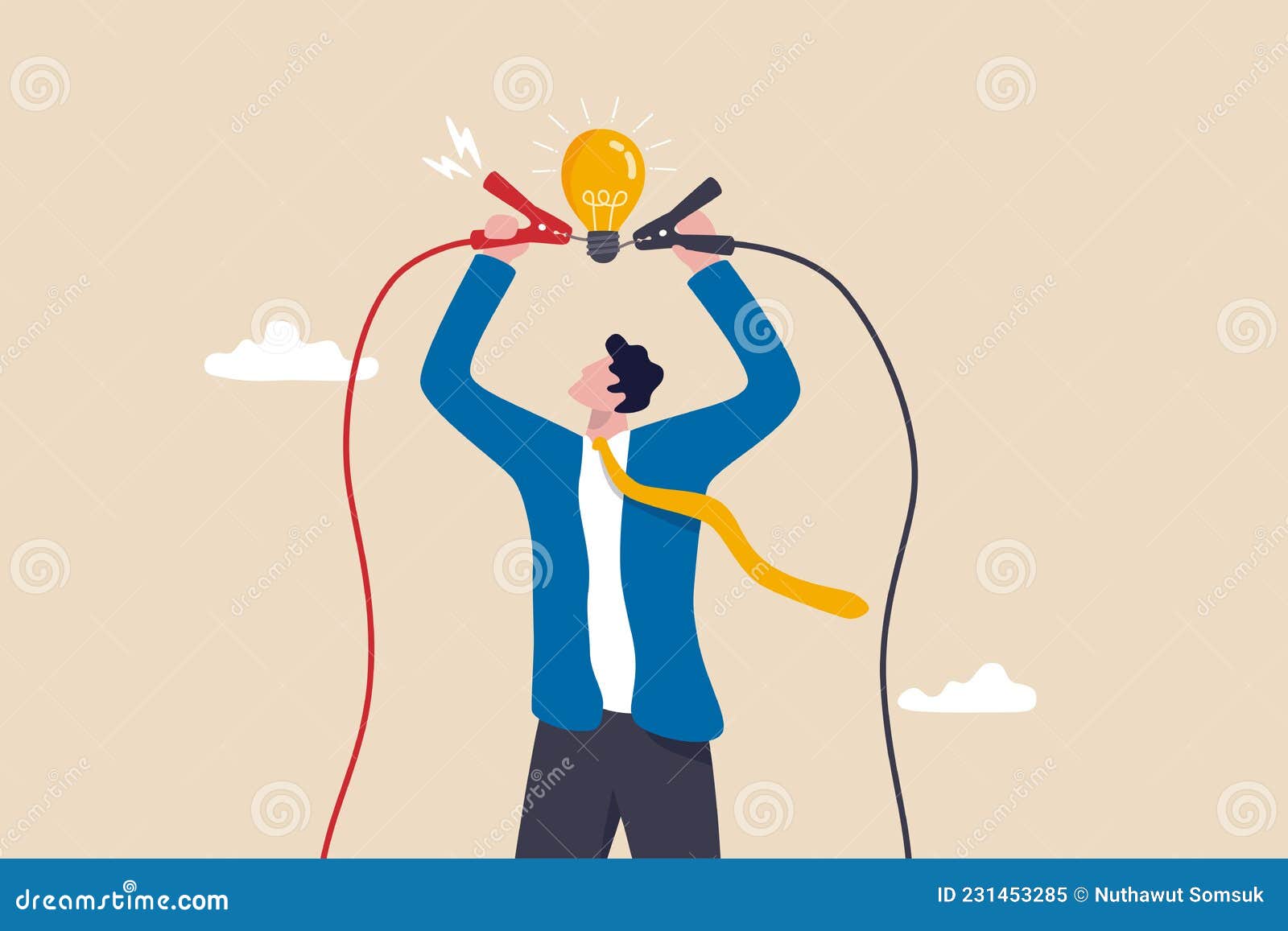jump start new business idea, knowledge to solve problem or creativity to think about solution concept, businessman connect