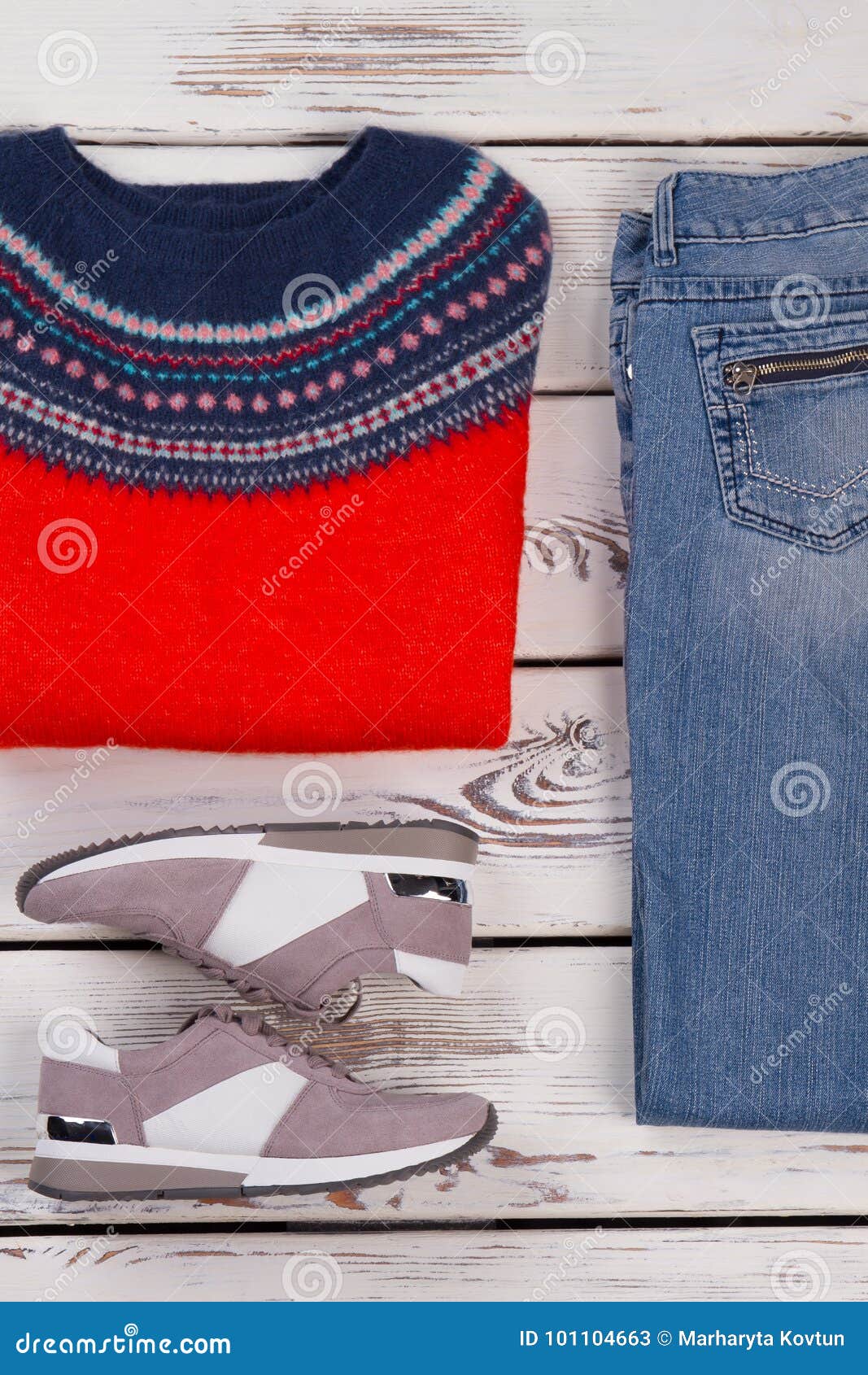 Jumper, Regular Jeans and Sneakers Stock Image - Image of idea ...