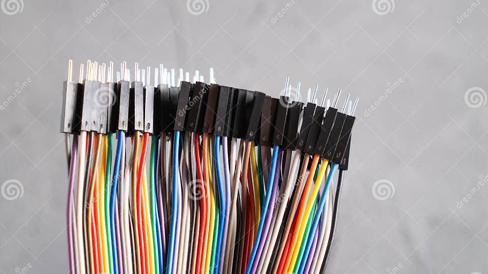 Jumper Wires Connectors Tips of Different Type. Colored Cables for