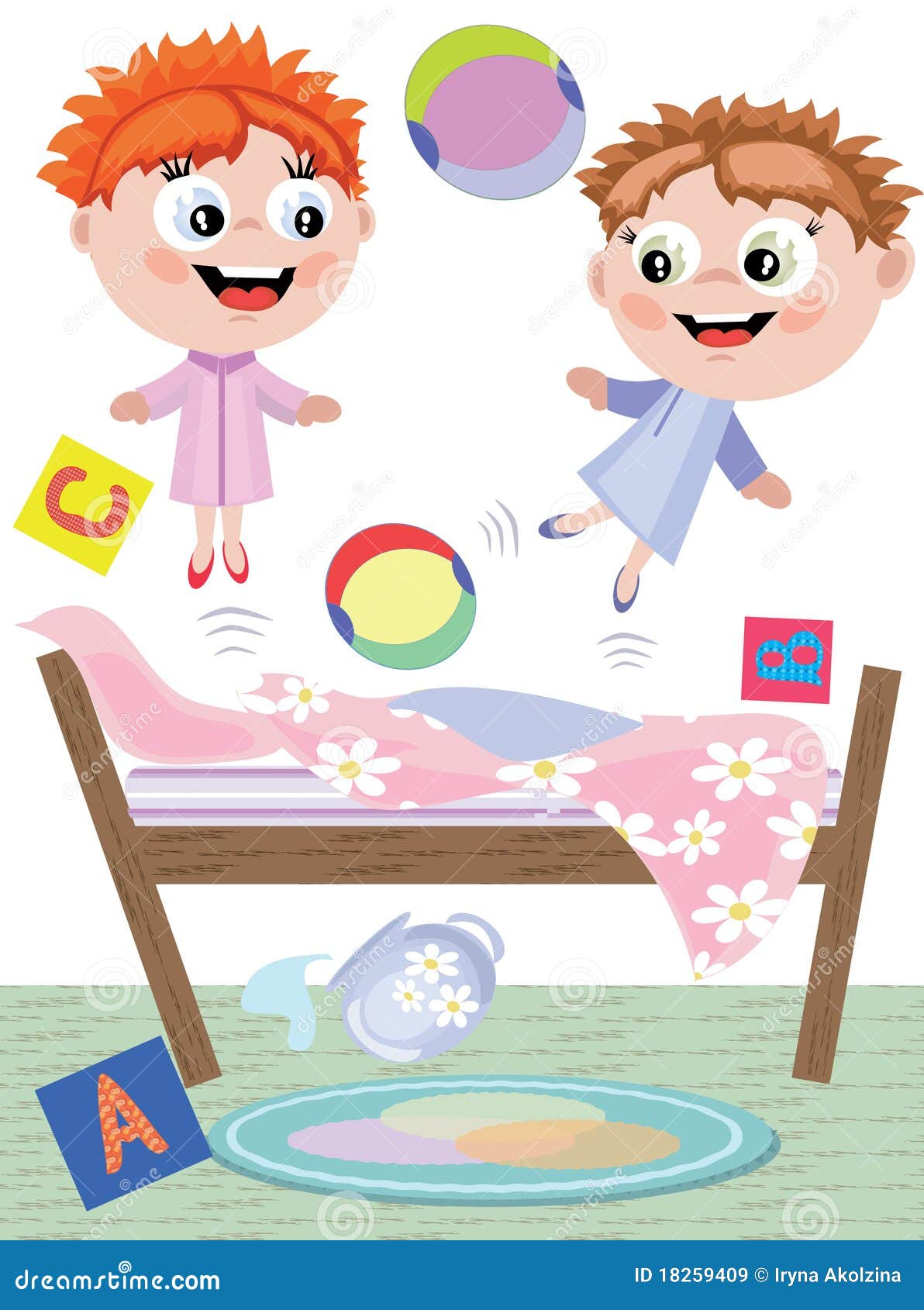 Jumping on the bed stock vector. Illustration of game 18259409