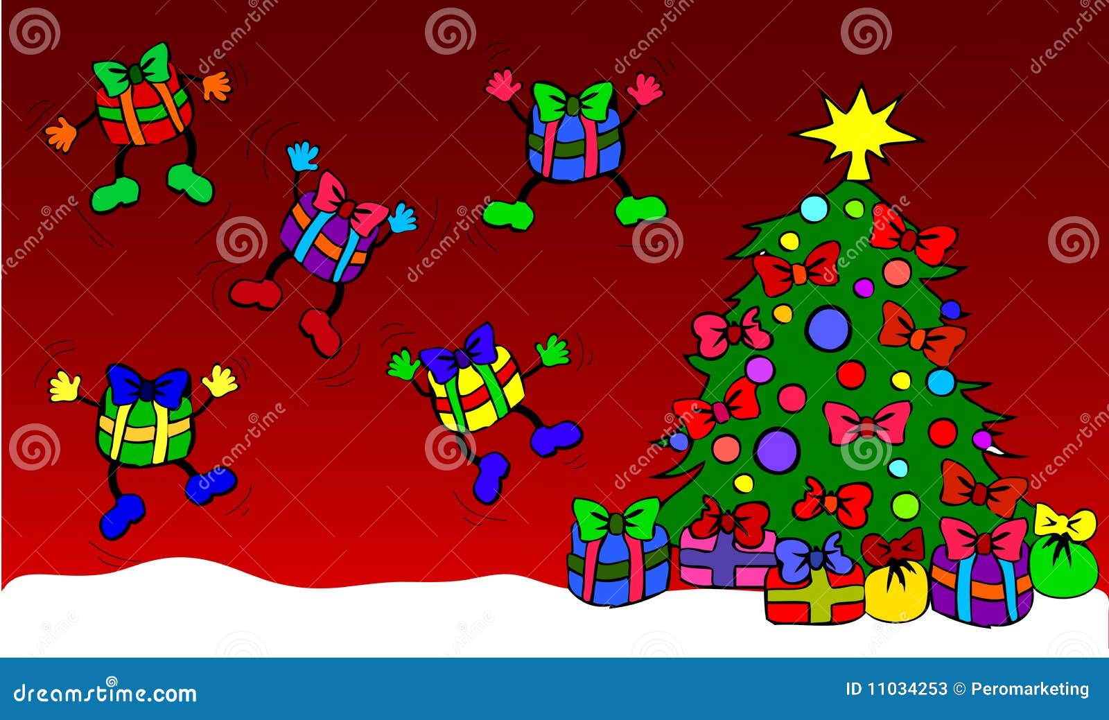 Jumping Giftboxes with Christmas Tree Stock Illustration Illustration
