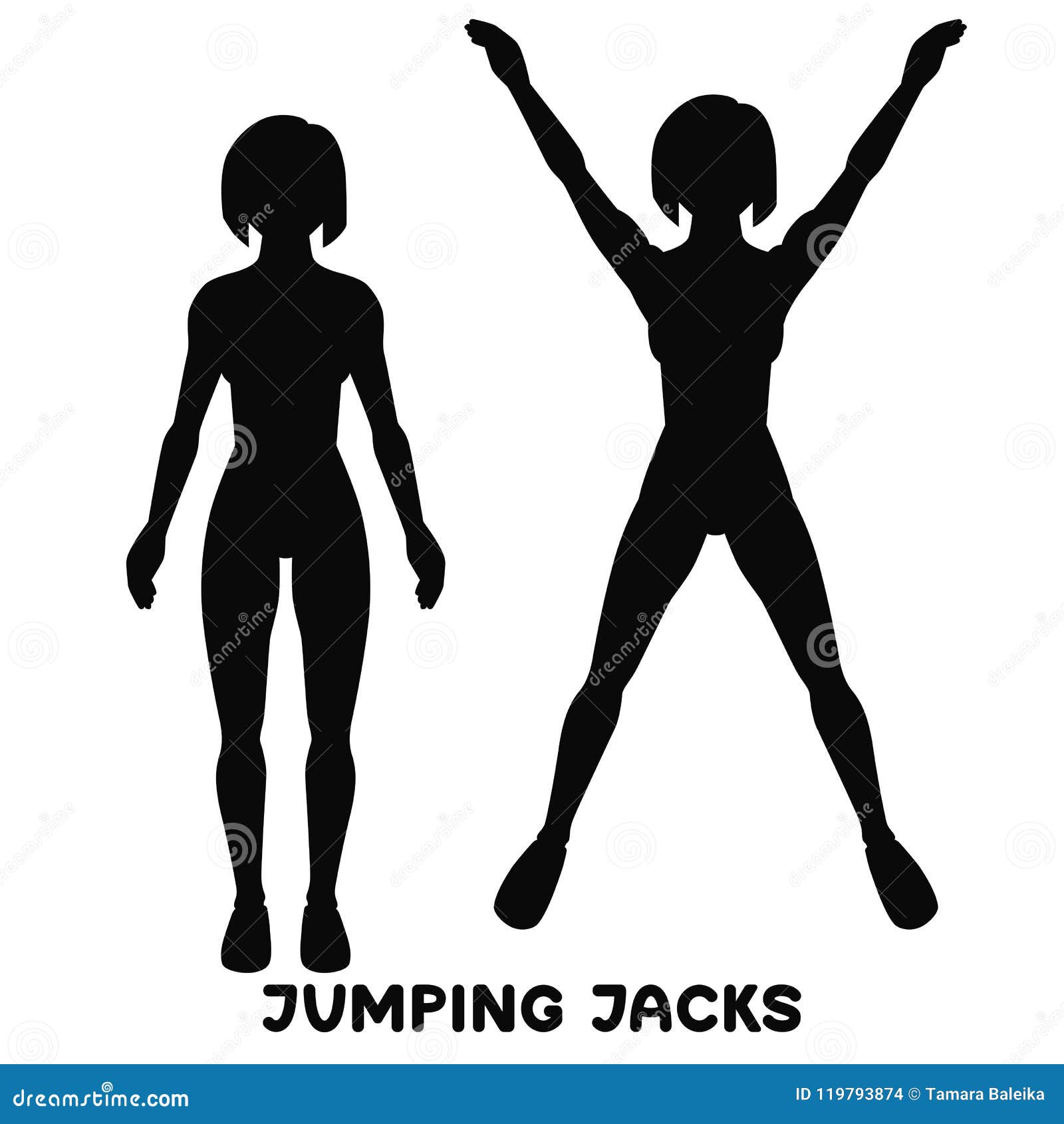 Woman doing a jumping jack exercise. Warm-up Stock Vector