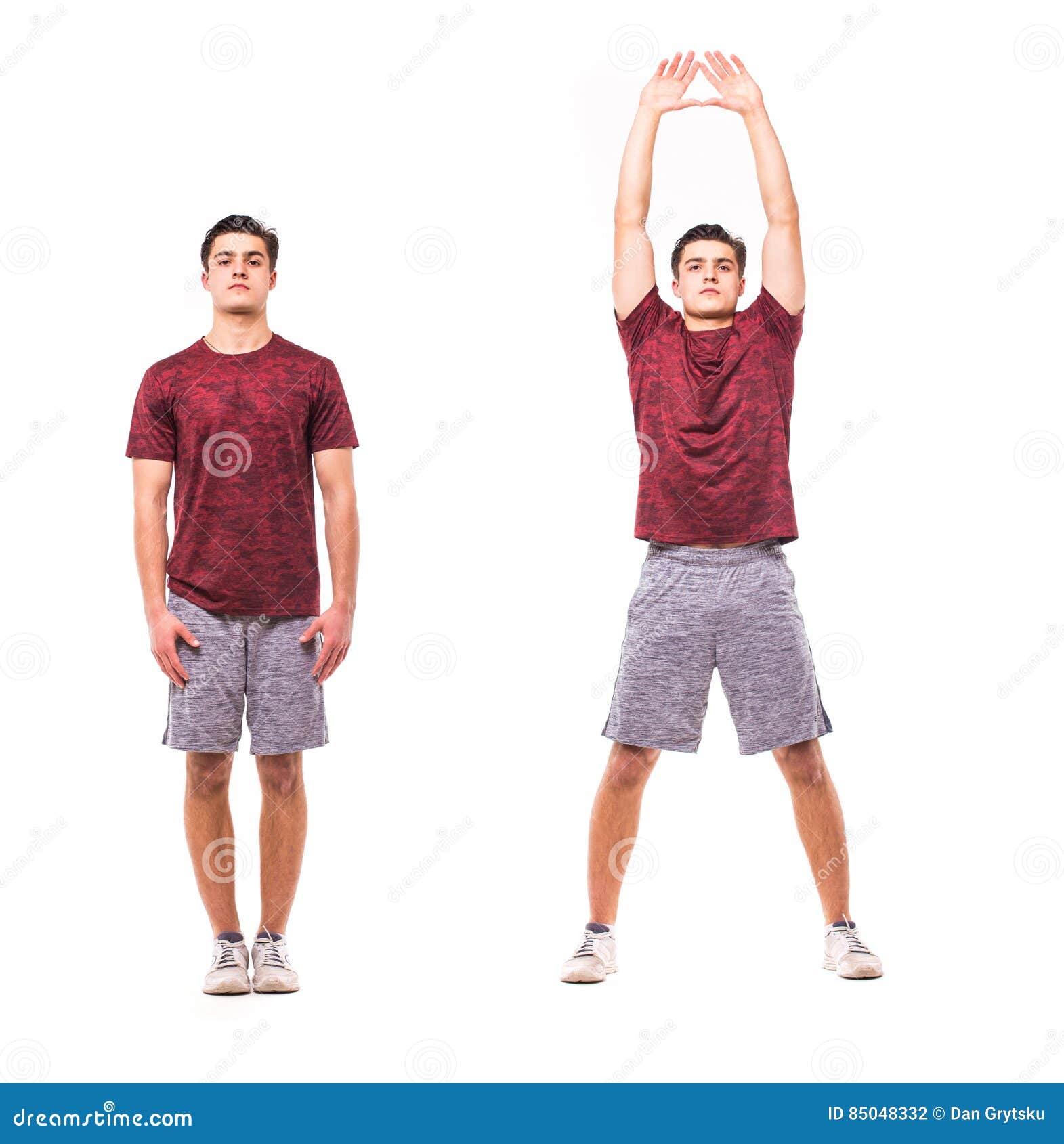 jumping jacks. young man doing sport exercise.