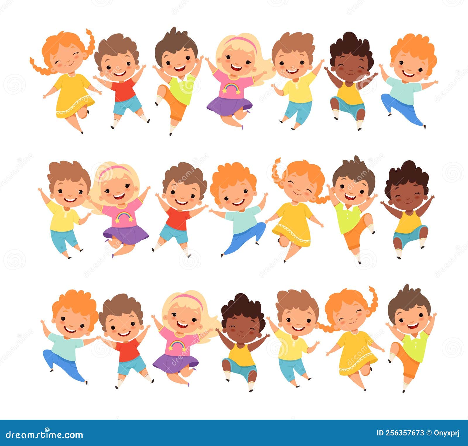 Jumping kids. Cartoon children playing and jump isolated happy active cute  surprised kid vector characters Stock Vector