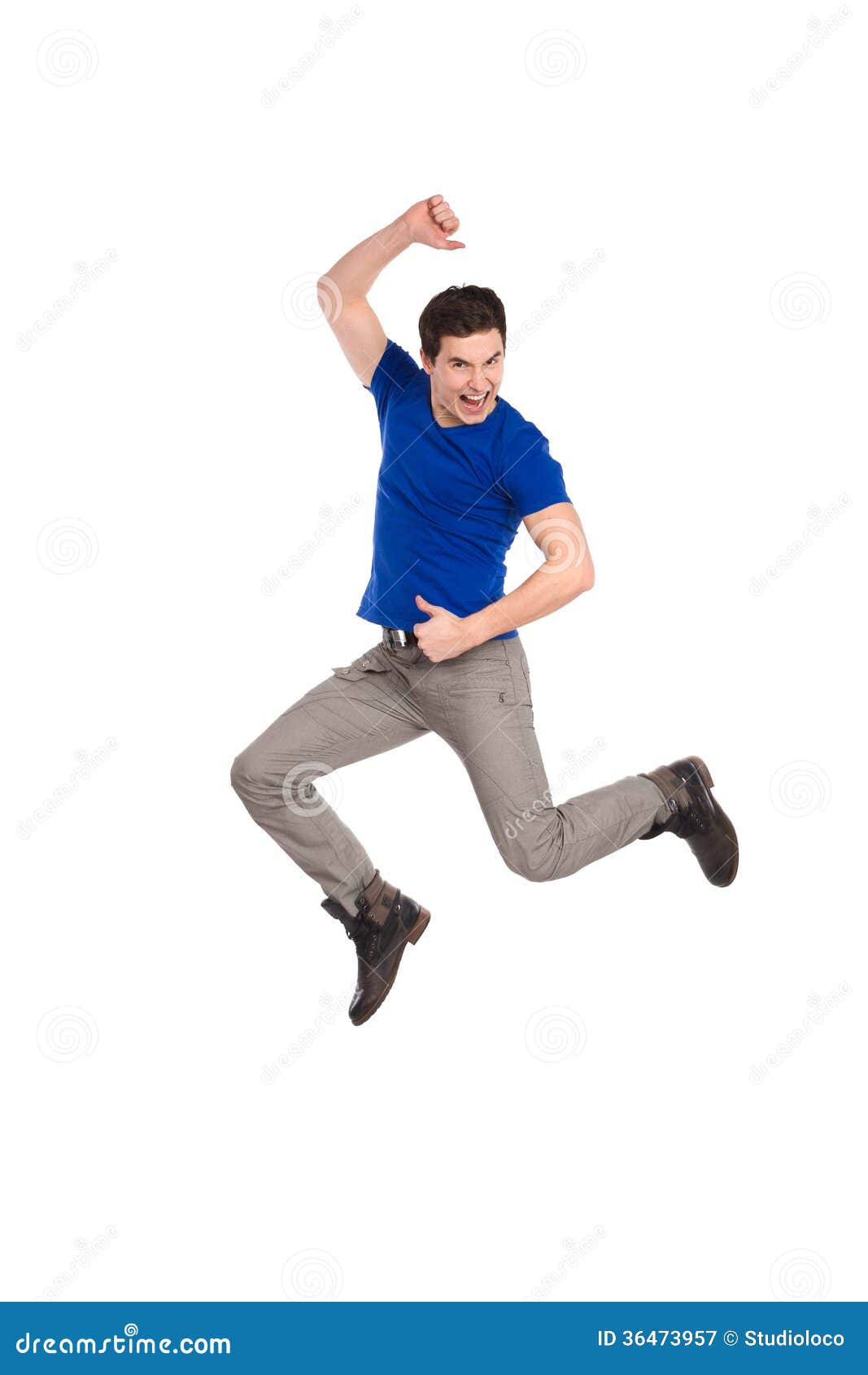 Jumping male student. stock image. Image of casual, mouth - 36473957