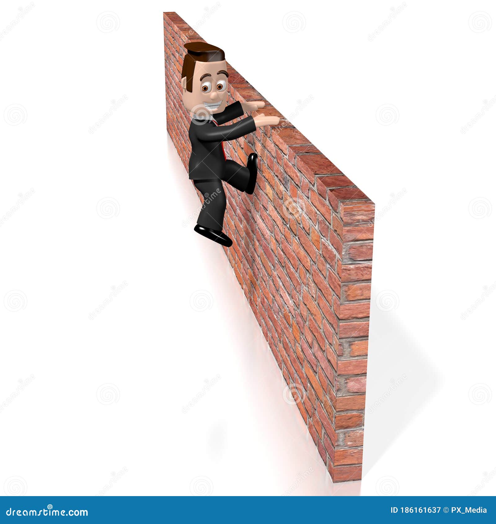 Cartoon Character Getting Over the Wall 3D Illustration Stock