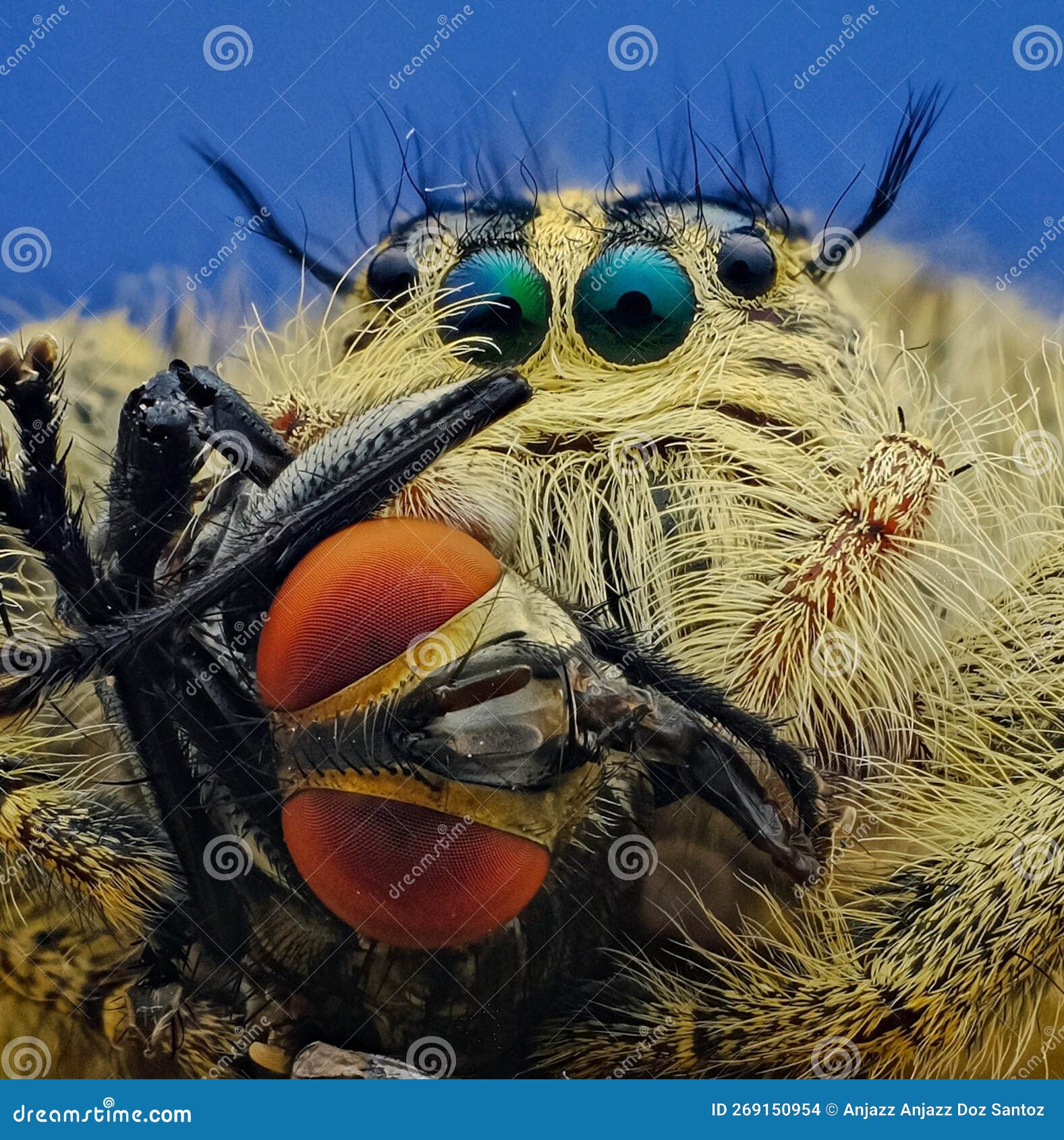 The Jumping Spider with Prey Stock Photo Image of prey, closeup
