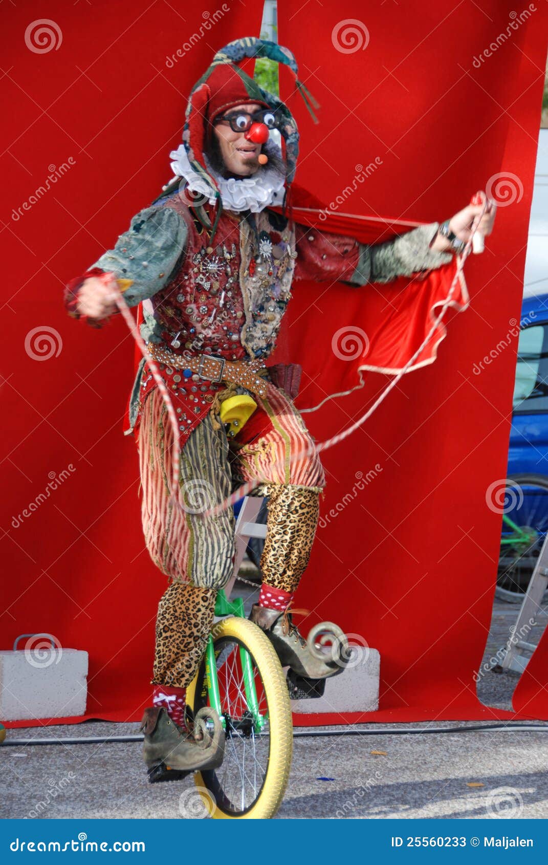 Jumping on an unicycle. editorial stock photo. Image of pixie 25560233