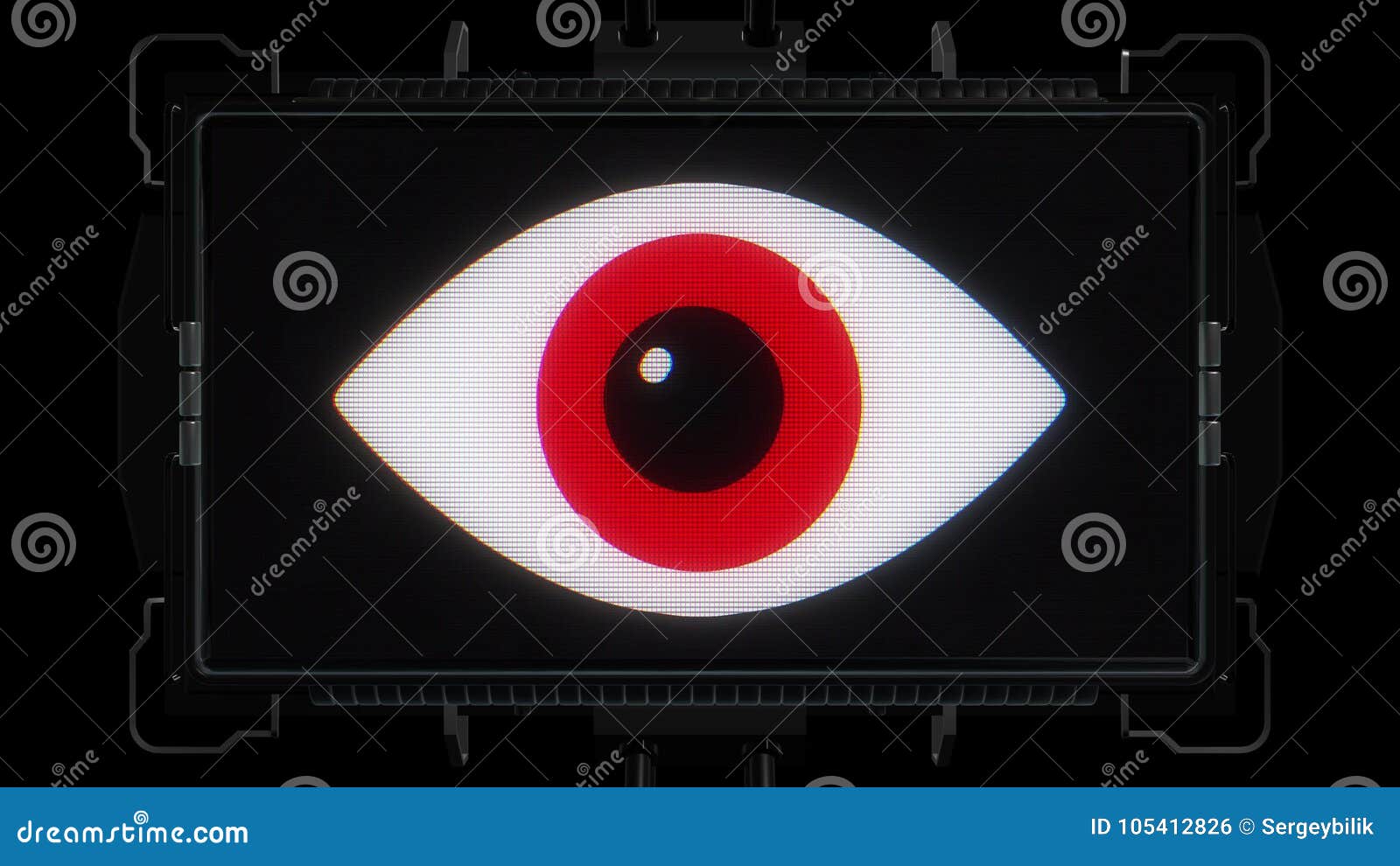 Jumpy RGB Red Eye Symbol and Alert Warning on Futuristic Screen Display