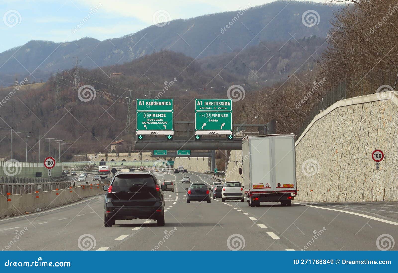 junction of the italy autostrada with localities near florence and motor vehicles
