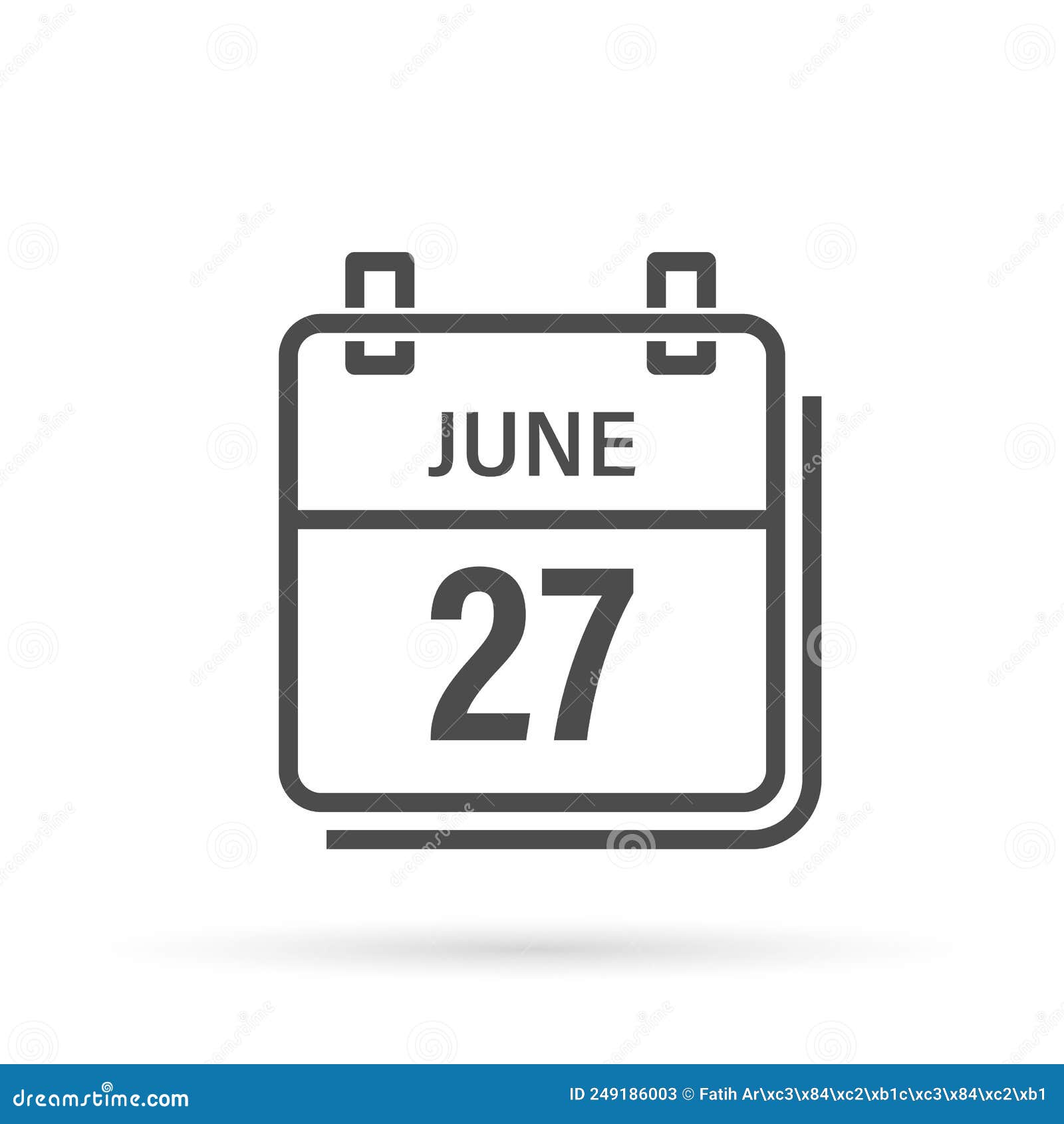 June 27, Calendar Icon with Shadow. Day, Month. Flat Vector