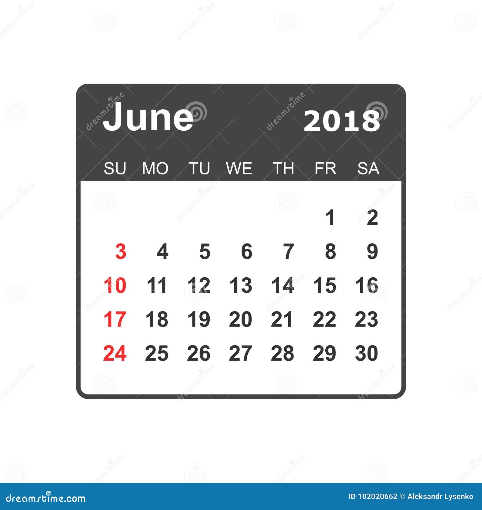 June 2018 Calendar. Calendar Planner Design Template Stock Vector