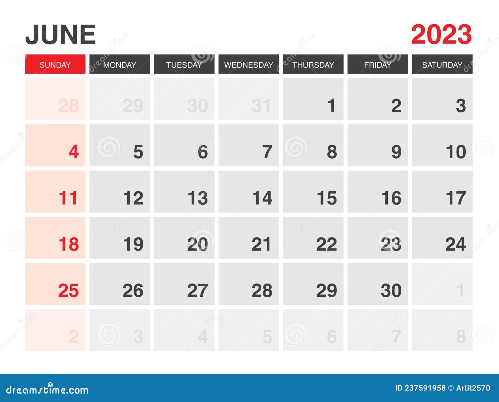 June 2023 Calendar Printable, Calendar 2023, Planner 2023 Design, Desk  Calendar Template, Wall Calendar, Organizer Office Stock Vector -  Illustration Of Color, 2022: 237591958