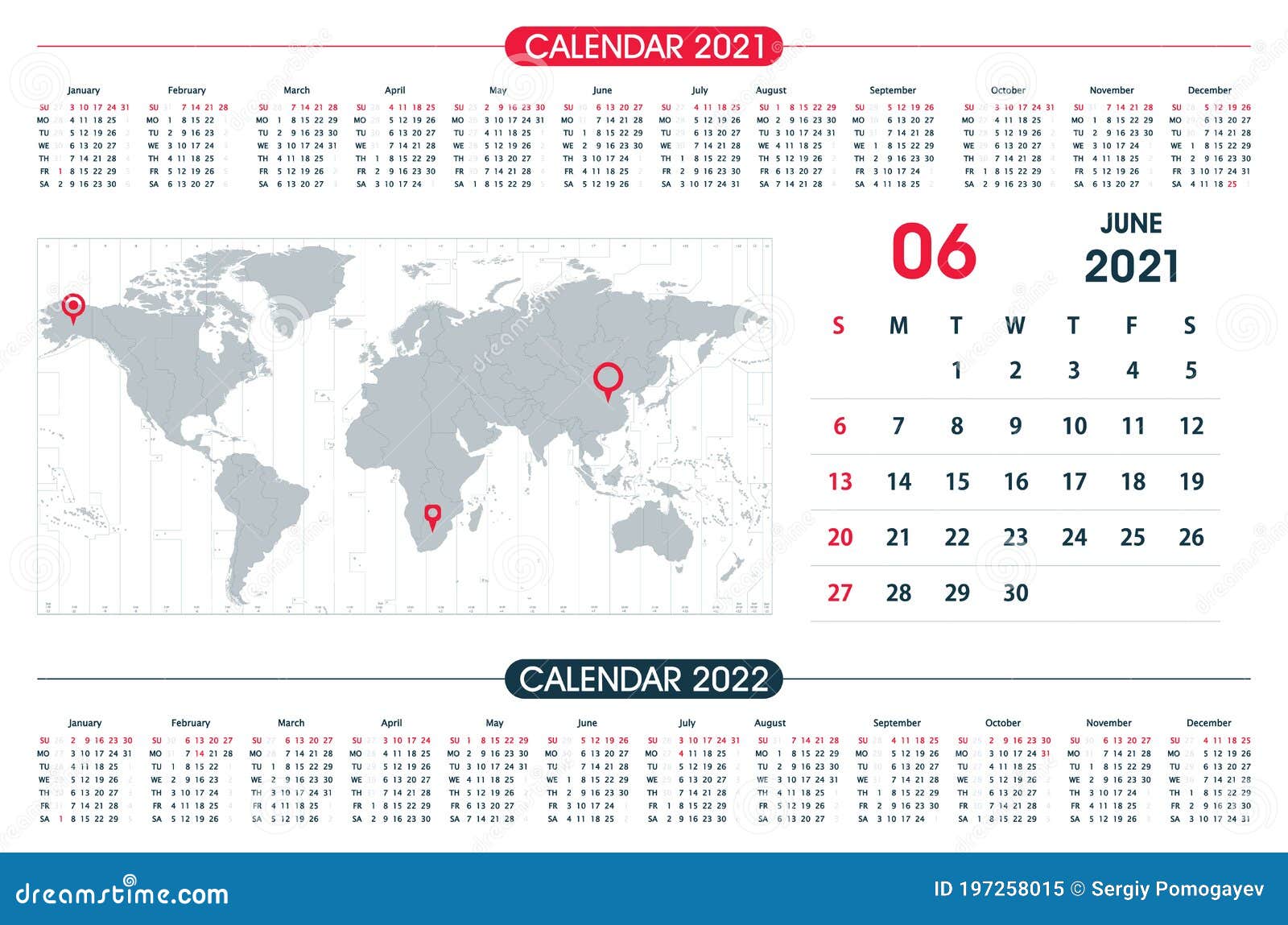 June Calendar Year 21 And World Map Time Zone Stock Vector Illustration Of Data Agenda