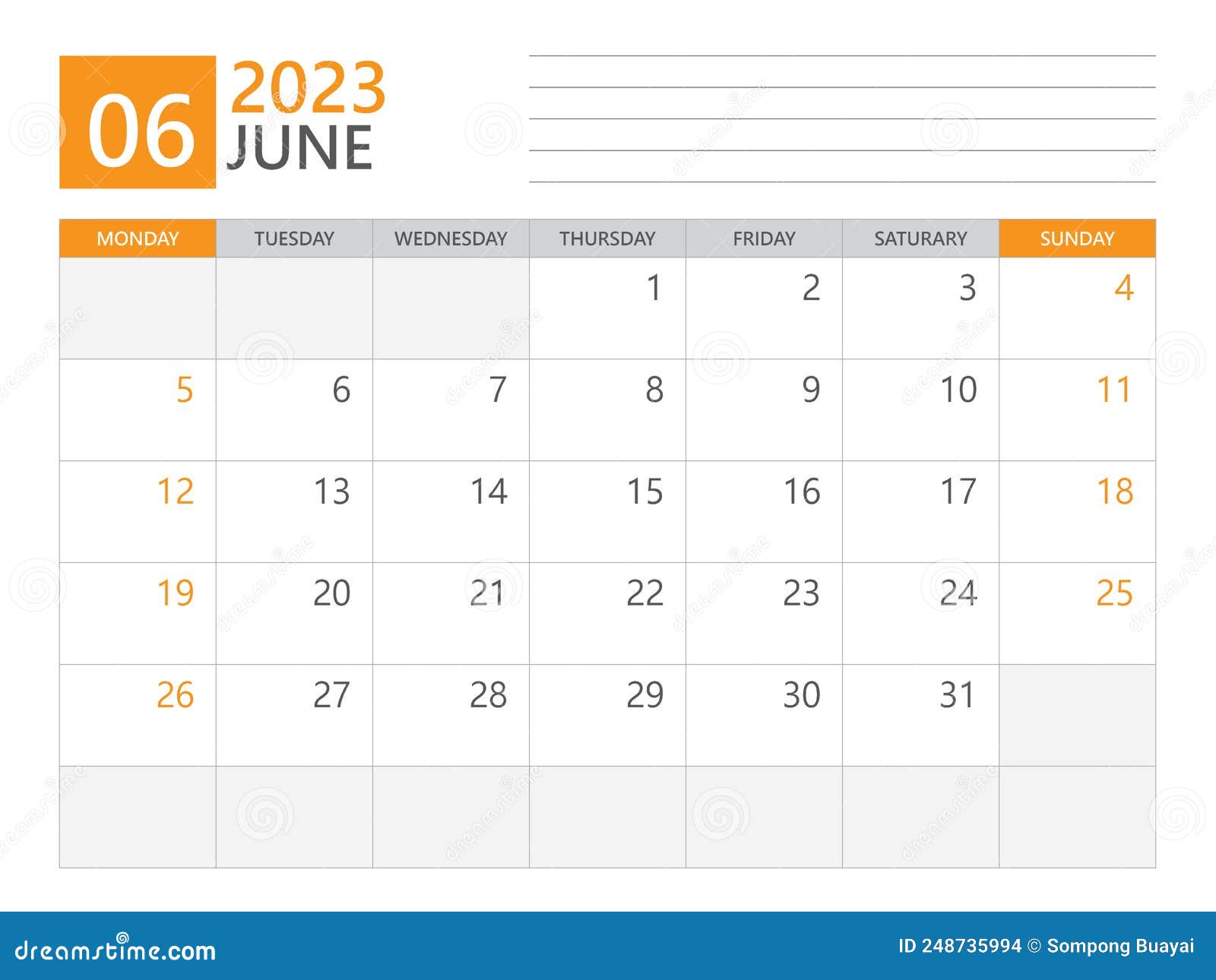 June 2023 Template, Calendar Planner 2023, Week Start on Monday, Desk