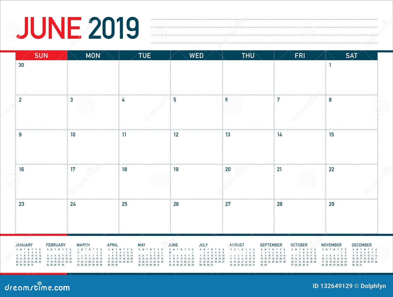June 2019 Desk Calendar Vector Illustration Stock Vector Illustration