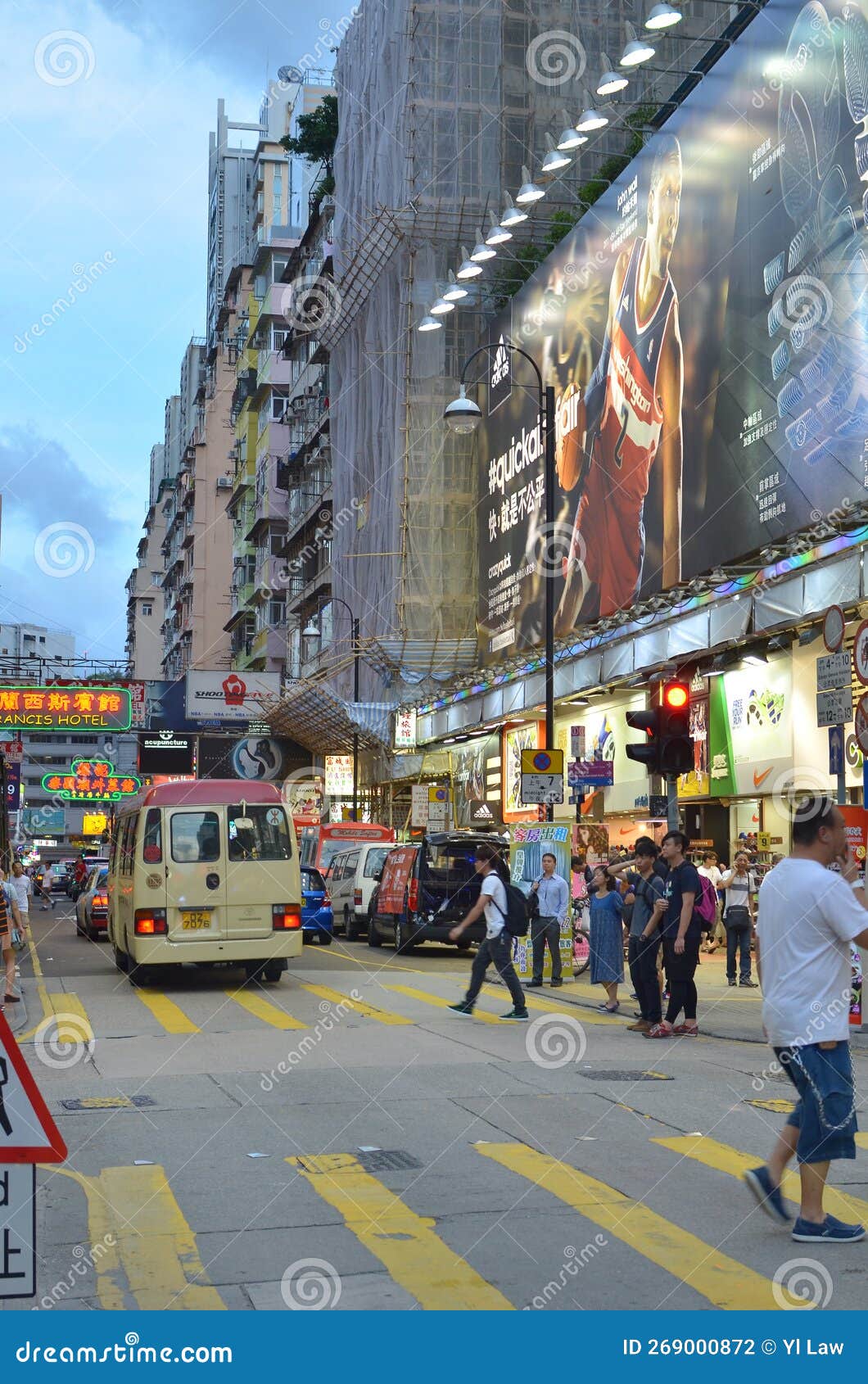7 June 2013 Hong Kong Street Scene with Neon Signs at Night Editorial