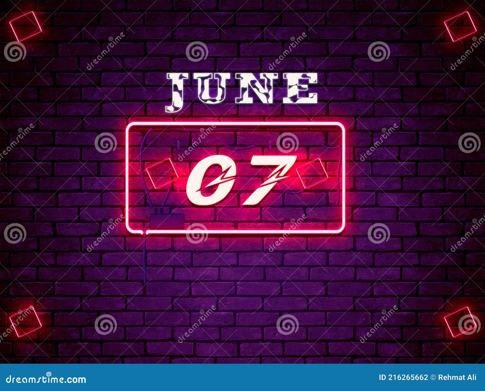 07 June, Monthly Calendar on Bricks Background Stock Illustration