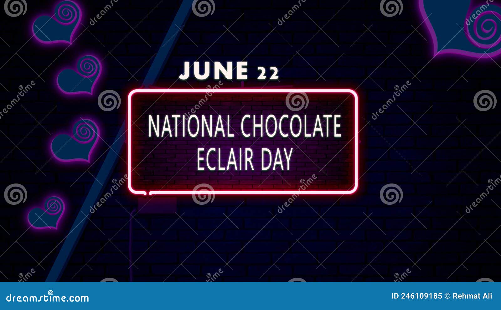 22 June, National Chocolate Eclair Day, Neon Text Effect on Bricks