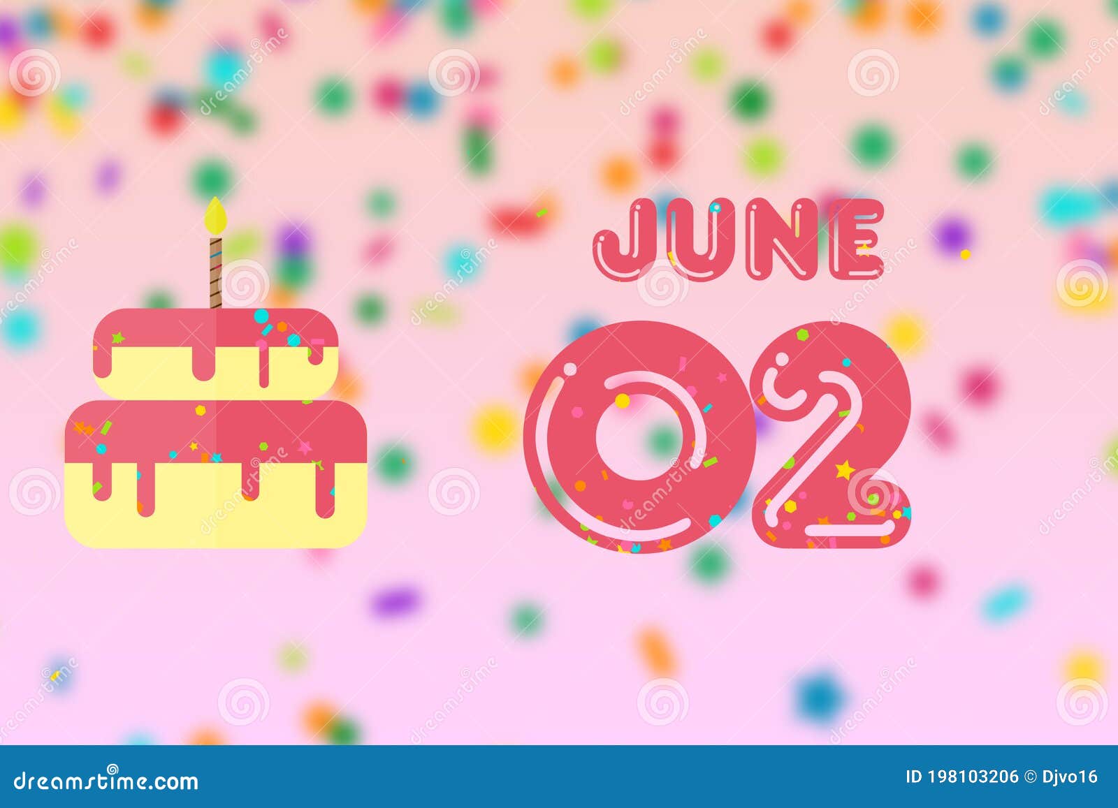 June 2nd. Day 2 of Greeting Card with Date of Birth and Birthday Summer Month, Day of Year Concept Stock Illustration - Illustration of greeting, birthday: 198103206