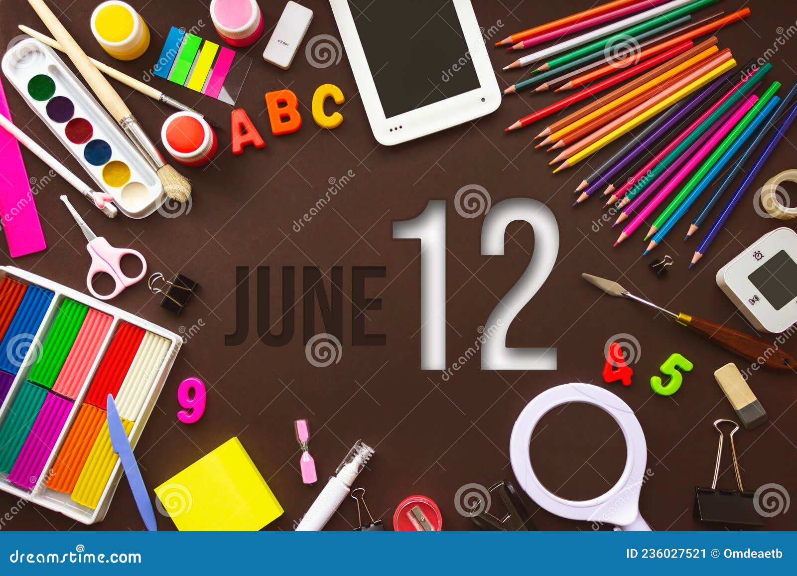 June 12nd. Day 12 of Month, Calendar Date. School Notebook and Various  Stationery with Calendar Day Stock Image - Image of appointment, planner:  236027521