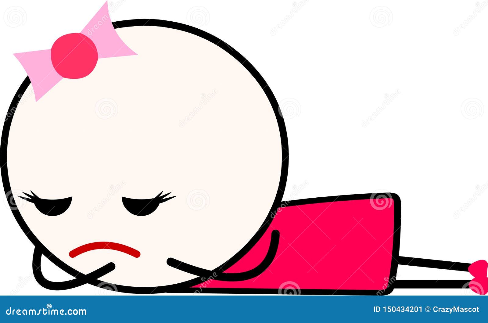 A Sad Cartoon Girl Laying Down Facing Down while Crying. Stock ...