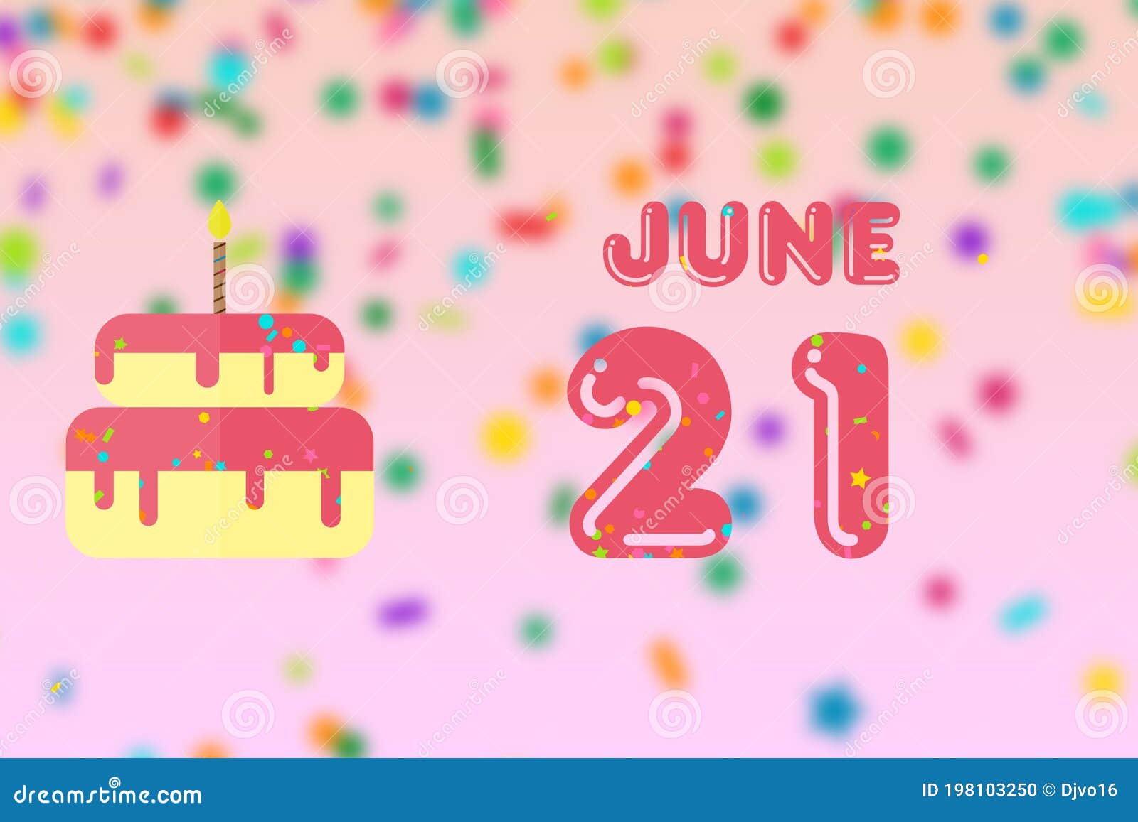 June 21st. Day 20 of Month,Birthday Greeting Card with Date of Birth