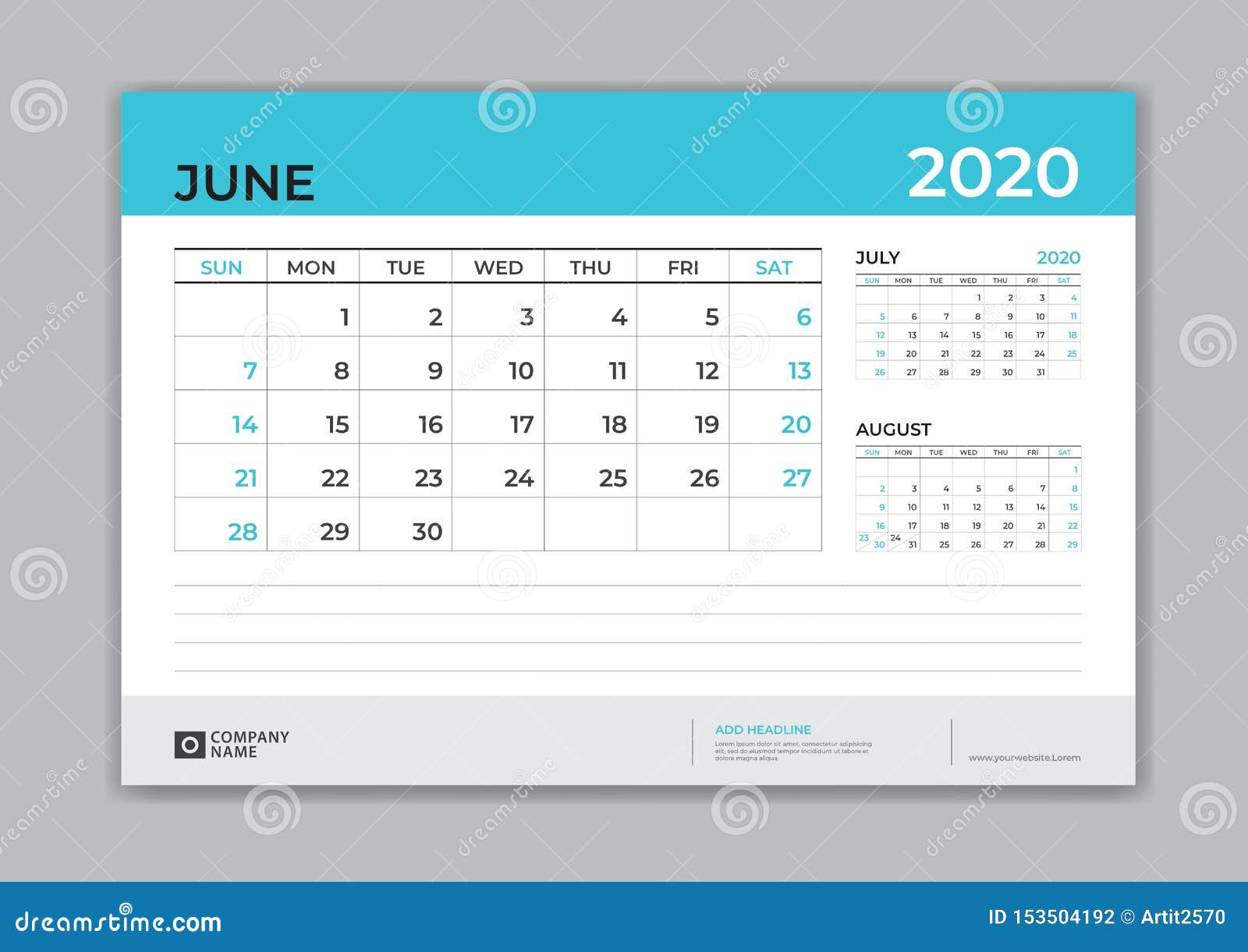 June 2020 Template Desk Calendar For 2020 Year Week Start On Sunday Planner Design Stationery Business Printing Stock Vector Illustration Of 2021 Diary 153504192
