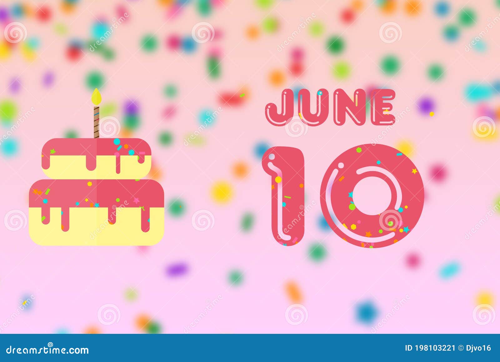 June 10th. Day 10 of Month,Birthday Greeting Card with Date of Birth
