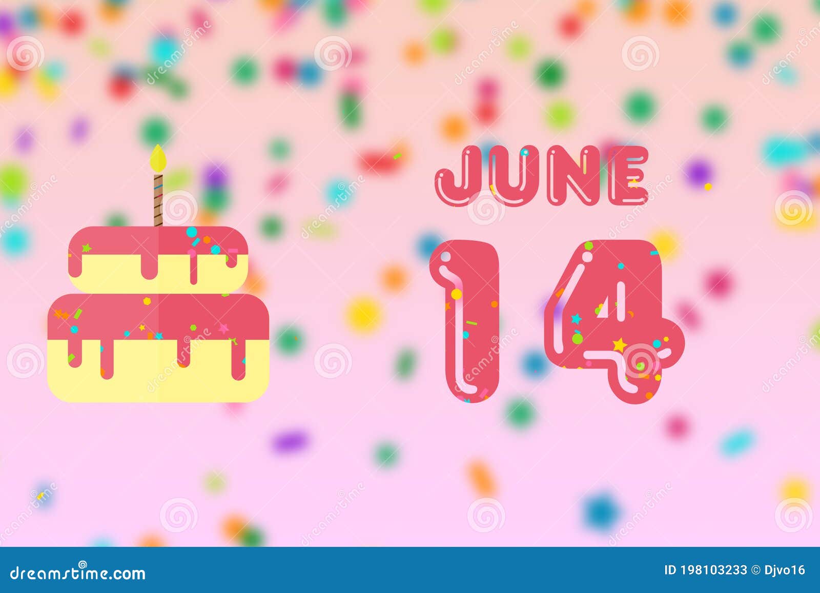 June 14th. Day 14 of Month,Birthday Greeting Card with Date of Birth