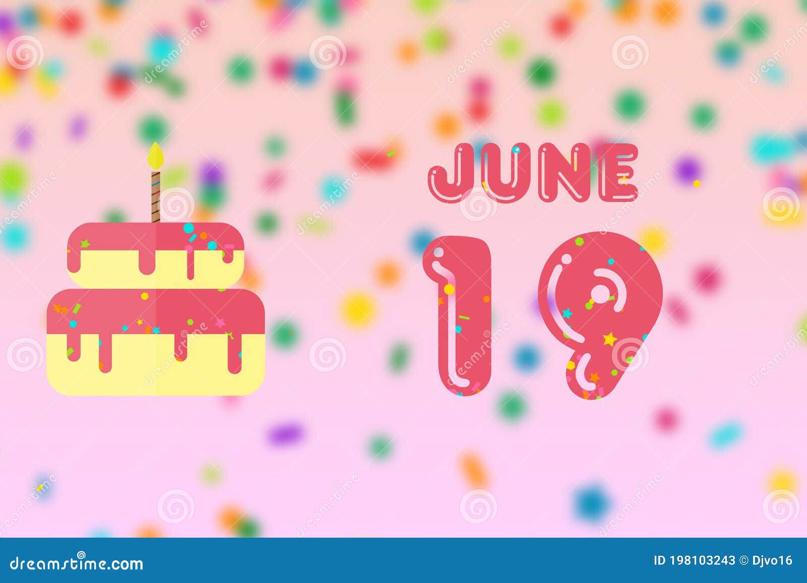 June 19th. Day 19 of Month,Birthday Greeting Card with Date of Birth