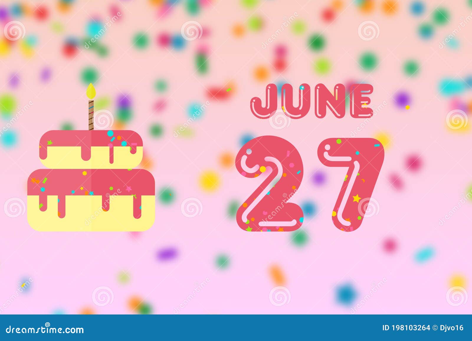 June 27th. Day 27 of Month,Birthday Greeting Card with Date of Birth