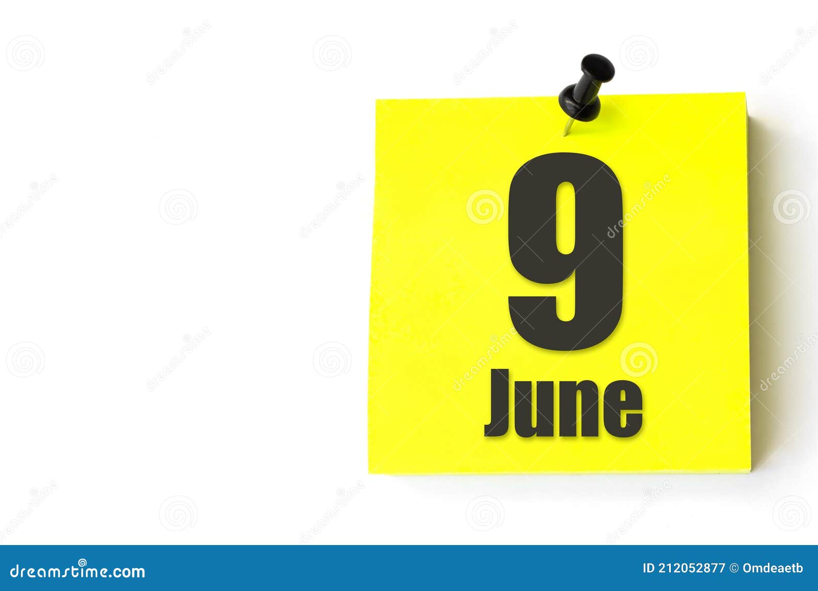 June 9th. Day 9 of Month, Calendar Date. Yellow Sheet of the Calendar