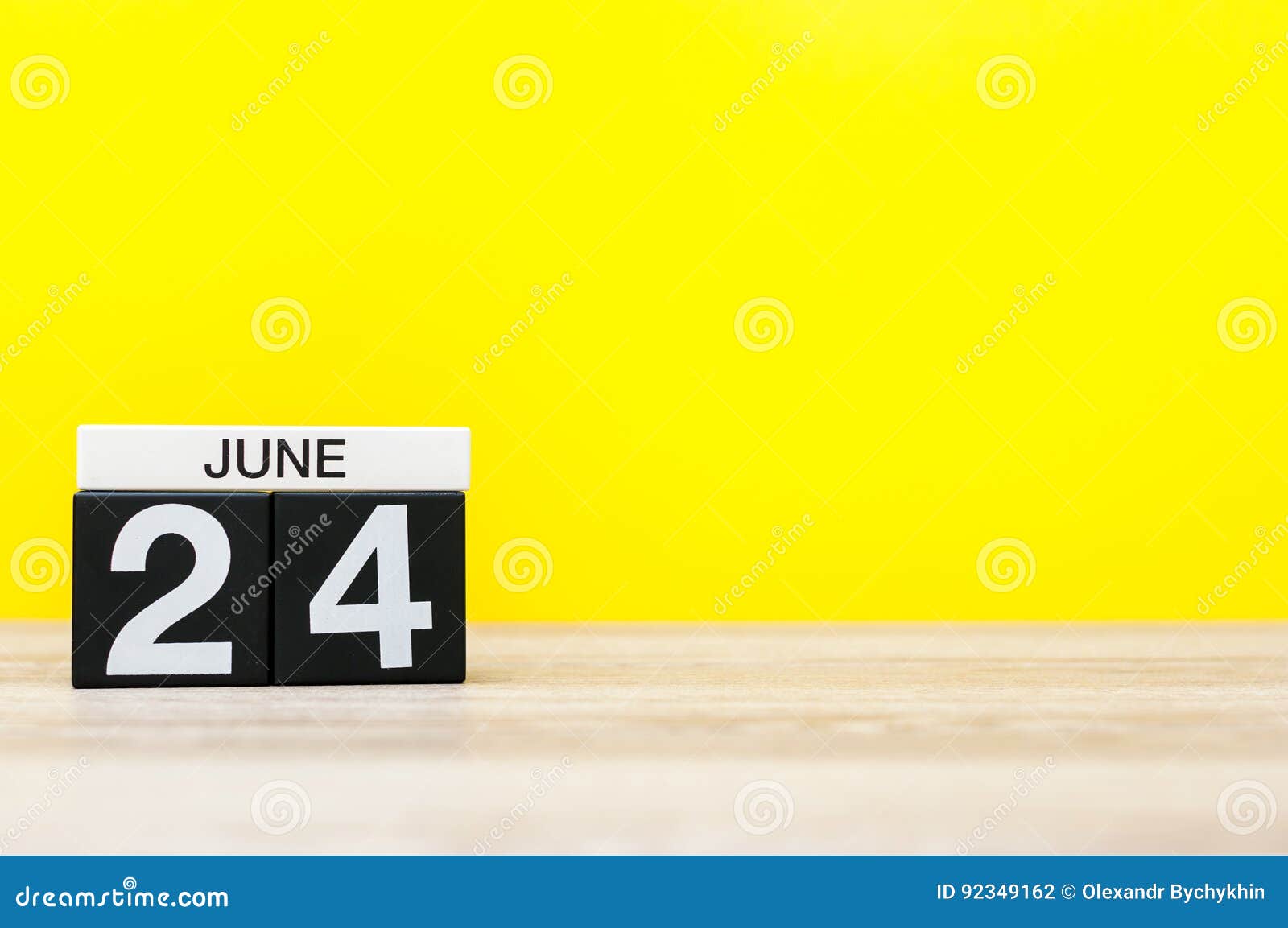 June 24th Day 24 Of Month Calendar On Yellow Background Summer Day