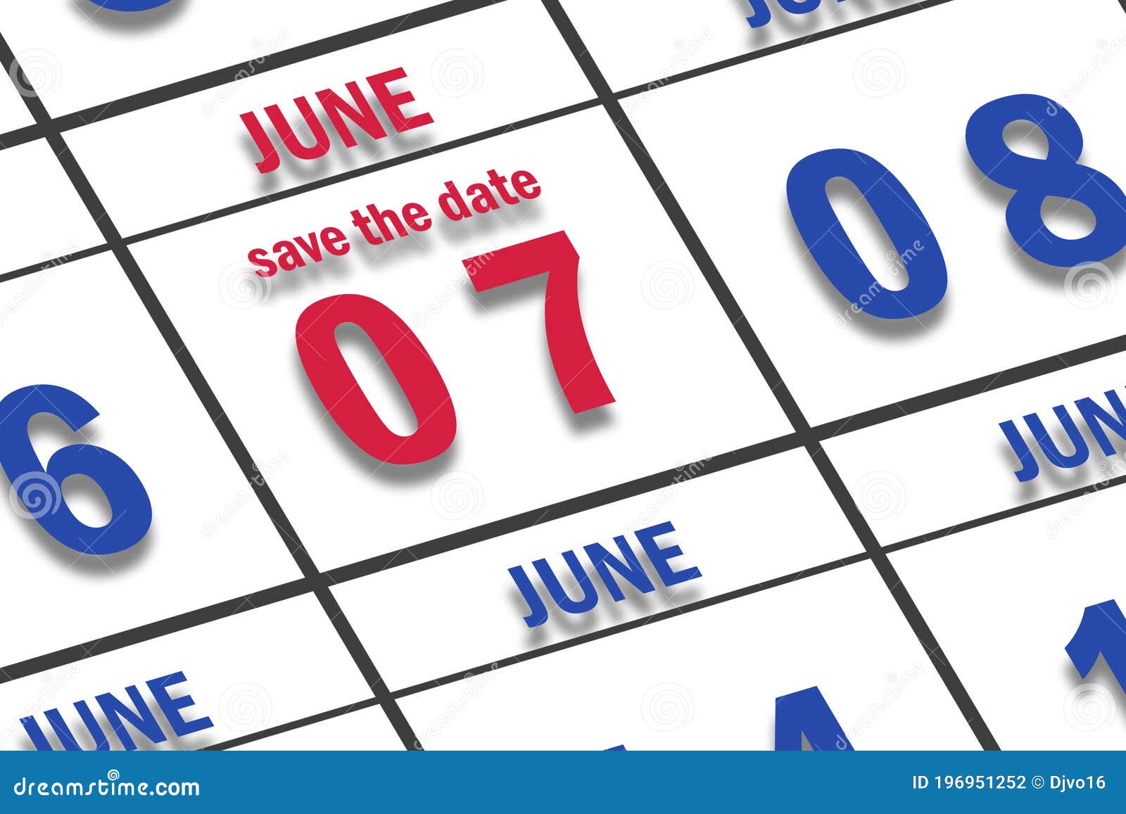 June 7th. Day 7 of Month, Date Marked Save the Date on a Calendar