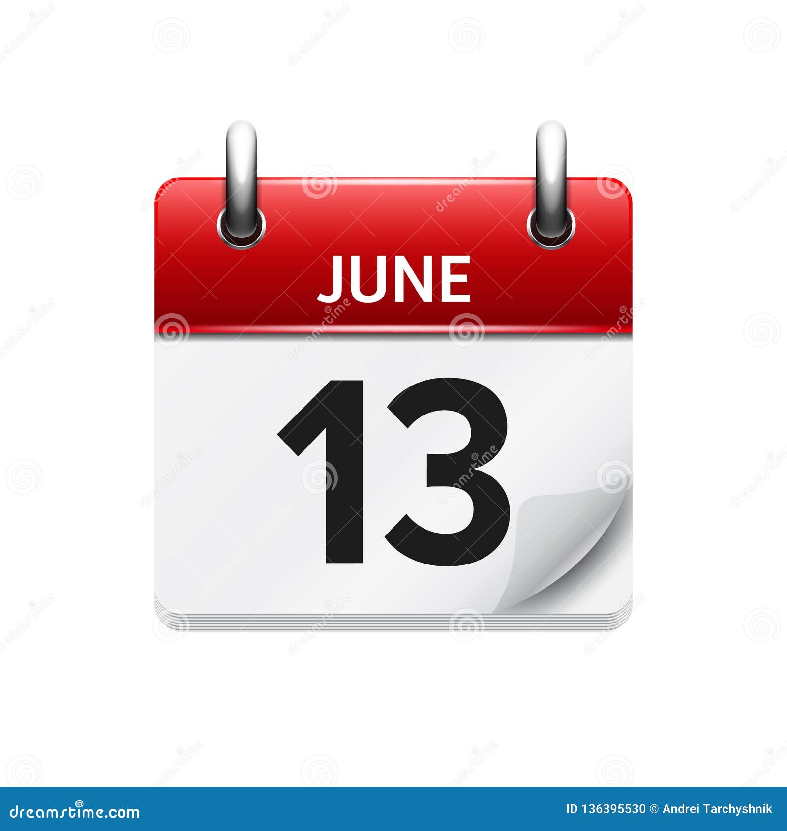June 13. Vector Flat daily Calendar Icon. Date and Time, Day, Month