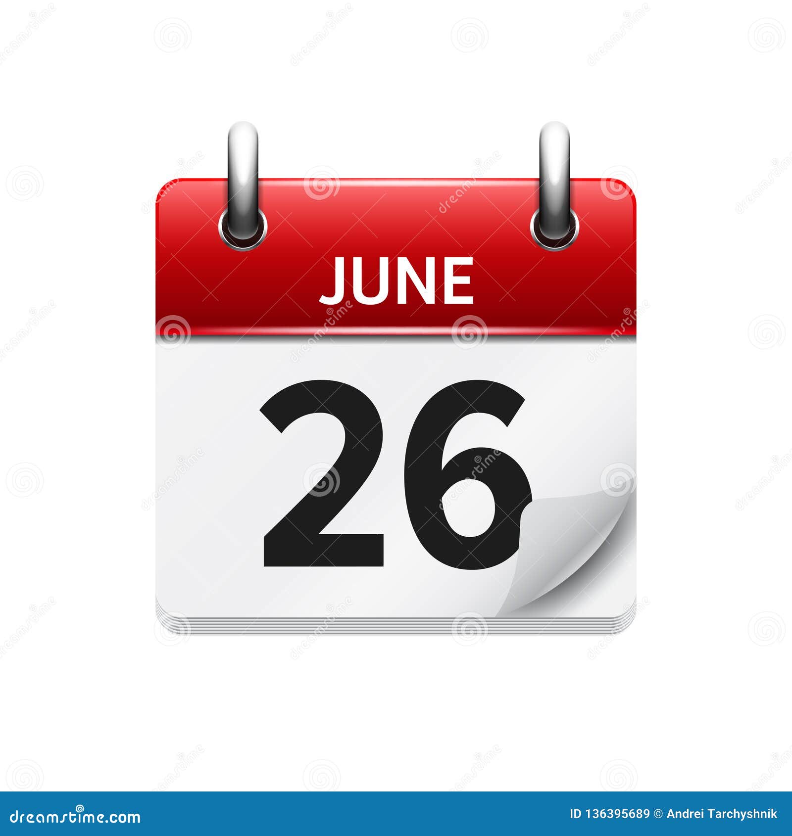 June 26 Vector Flat Daily Calendar Icon Date And Time Day Month