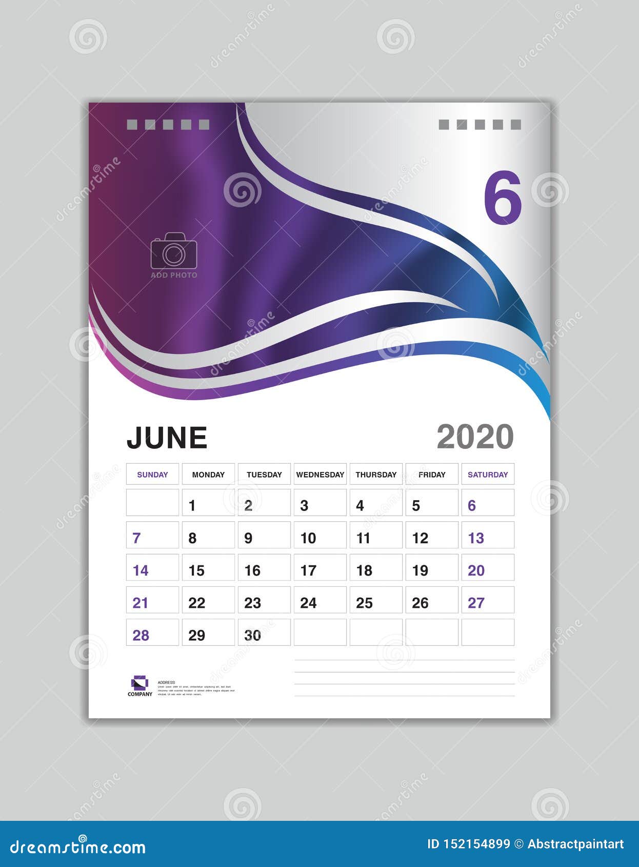 Desk Calendar Design, JUNE 2020 Year Template, Calendar
