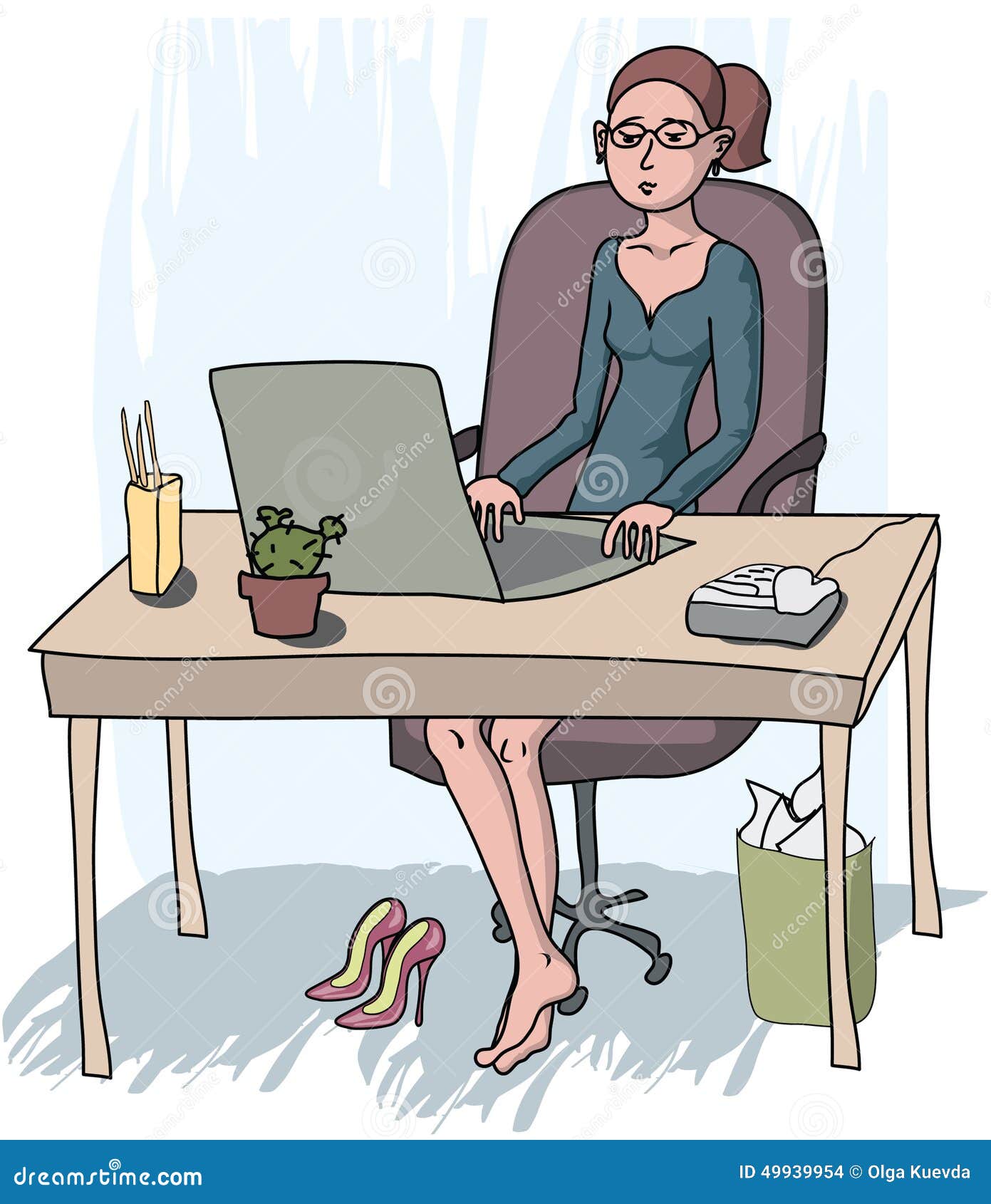 Карикатура женщина в офисе