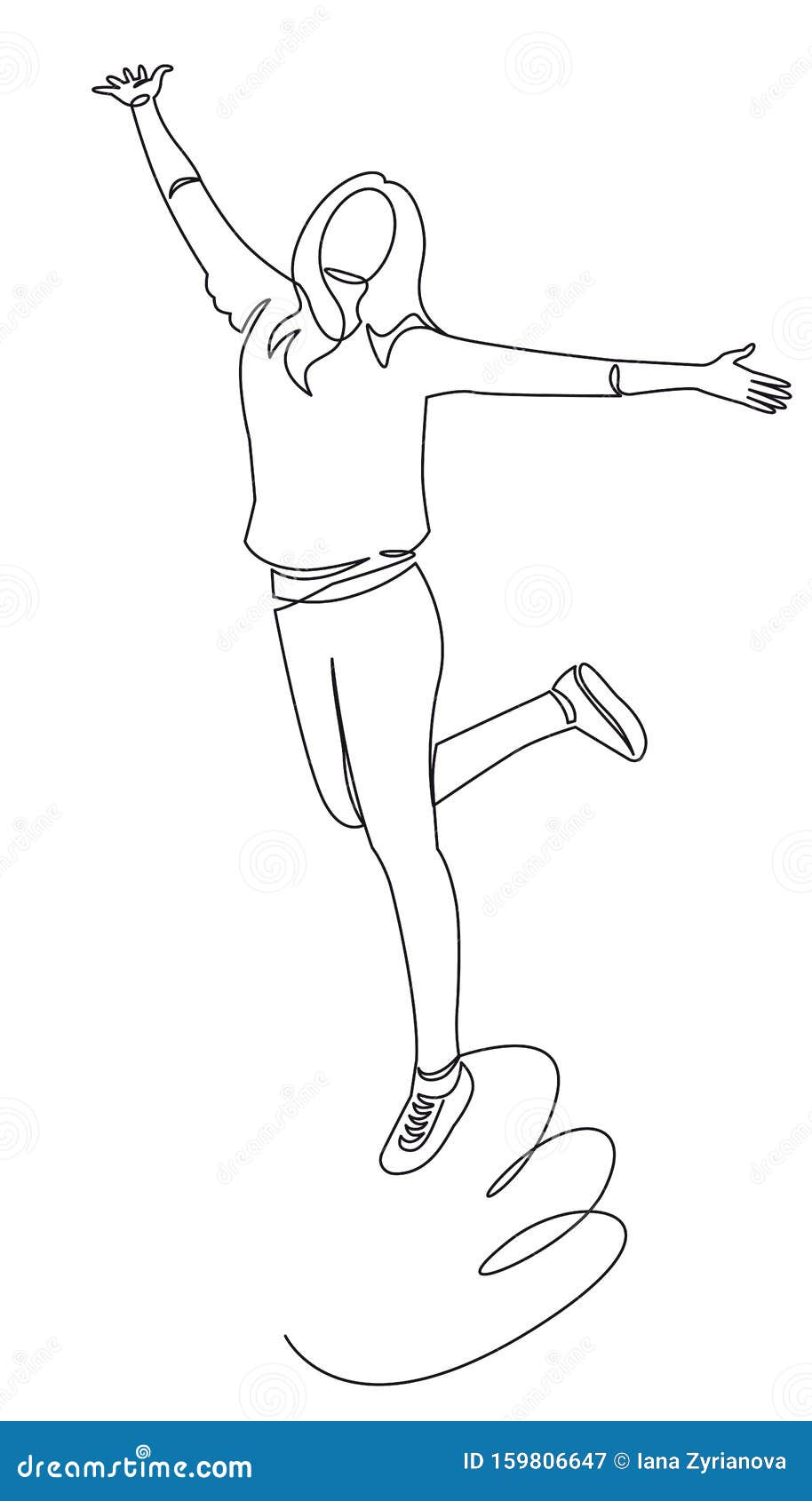 Junge Gluckliche Frau Versucht Durchgehend Eine Linie Zu Zeichnen Lady Springt In Die Luft Mit Dem Ausdruck Von Gluck Erfolg Vektor Abbildung Illustration Von Springt Durchgehend