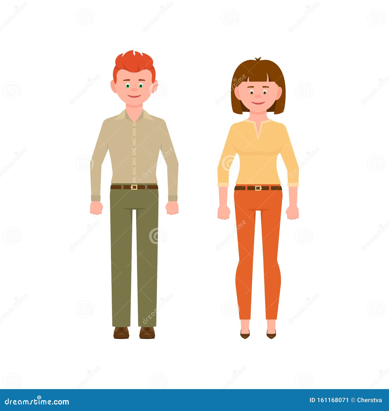 Junge Rote Haare In Grunen Hosen Und Braune Haare In Orangenhose Vektor Illustration Zeichensatz Fur Cartoons In Der Vorderansich Vektor Abbildung Illustration Von Avatara Mann 161168071