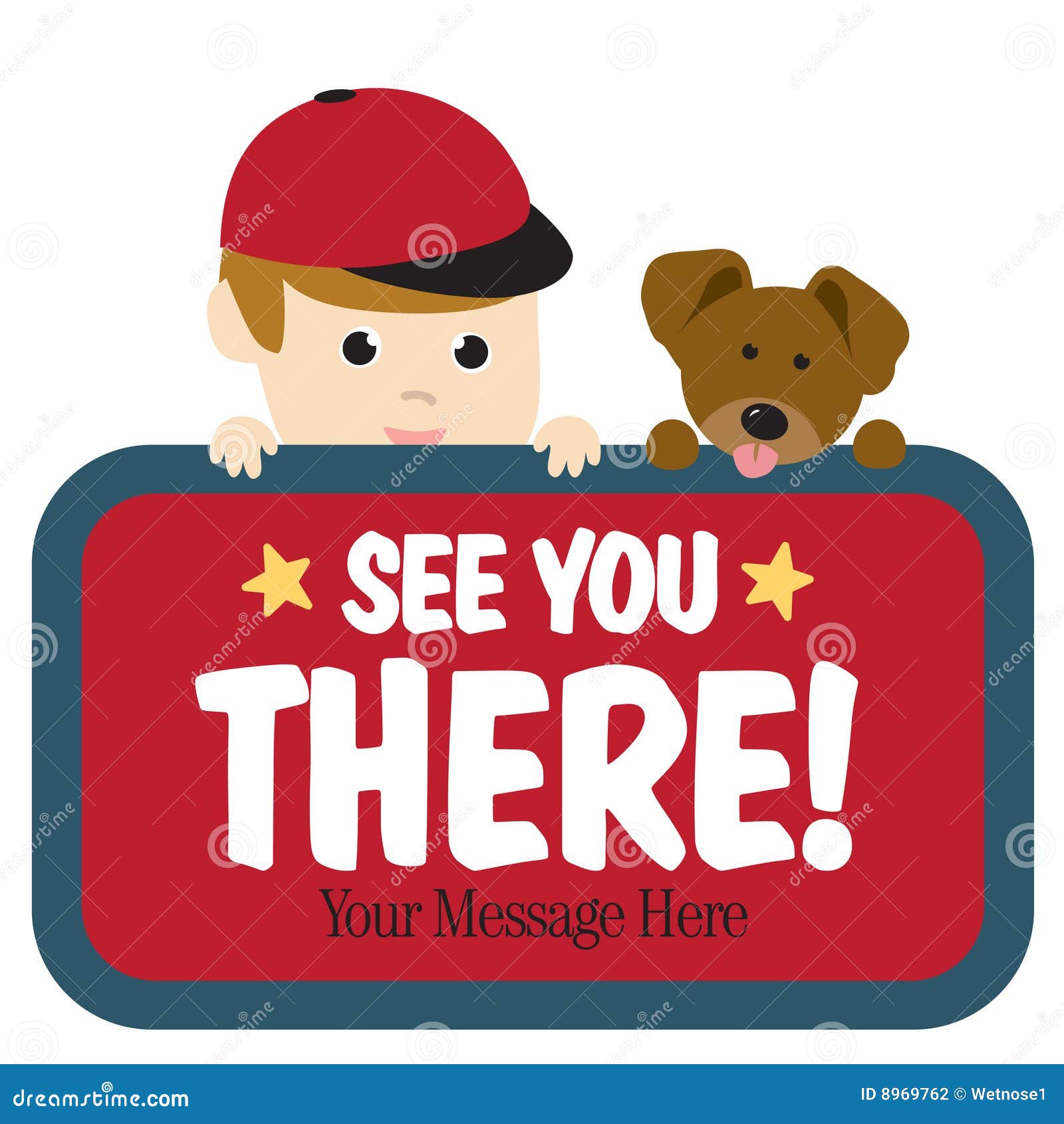 Junge Und Hund, Die Rotes Zeichen Anhalten Vektor Abbildung