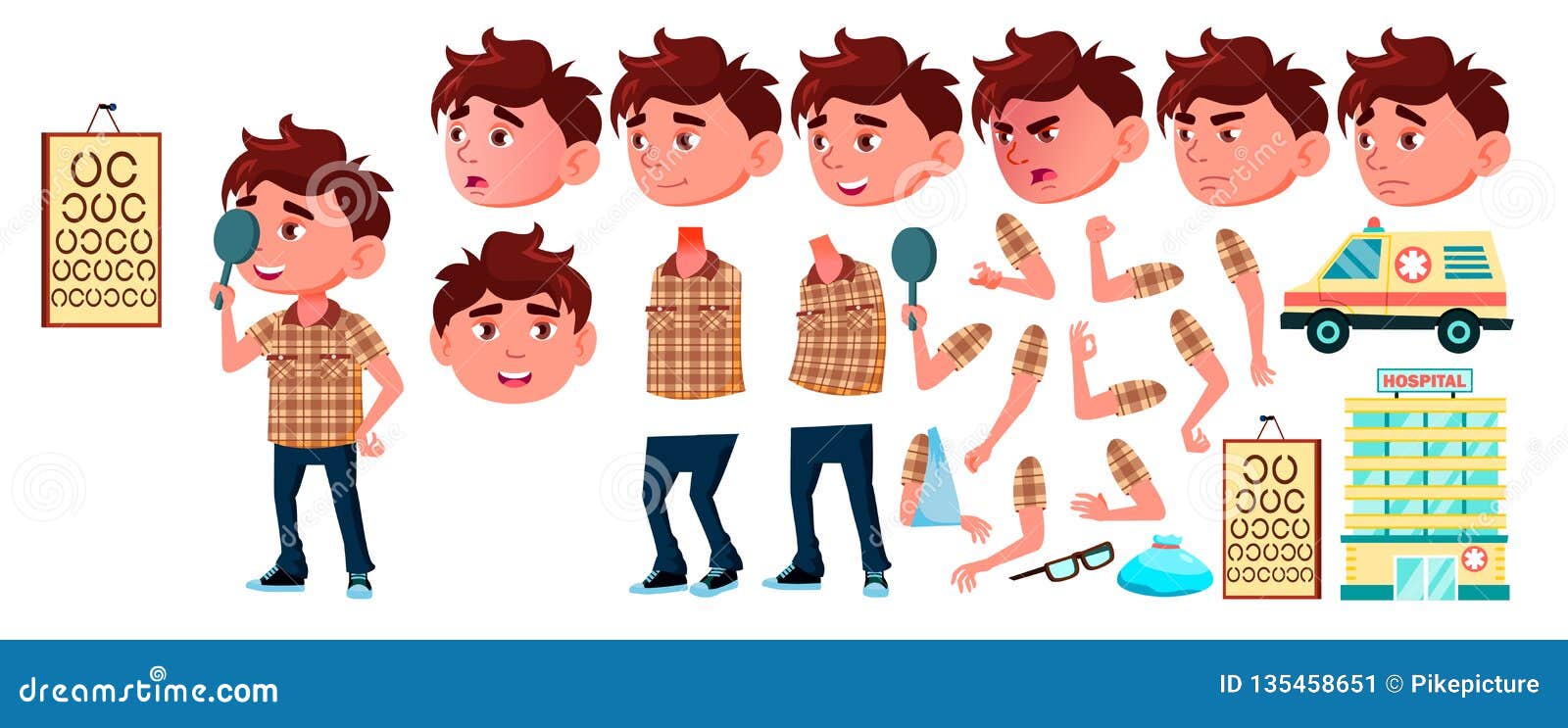 Jungen Kindergarten Kindervektor Animations Satz Gefuhle Gesten Krankenhaus Doktor Krankheit Anblick Bruch Virus Husten Vektor Abbildung Illustration Von Bruch Satz