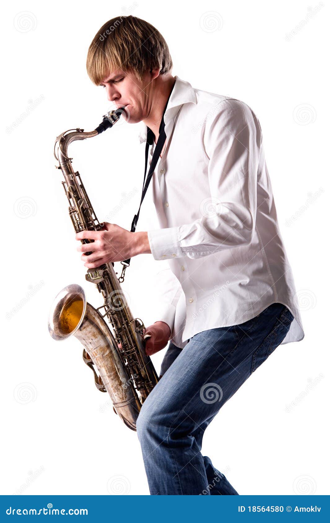 Junger Mann, Der Das Saxophon Spielt Stockfoto Bild von kaukasisch