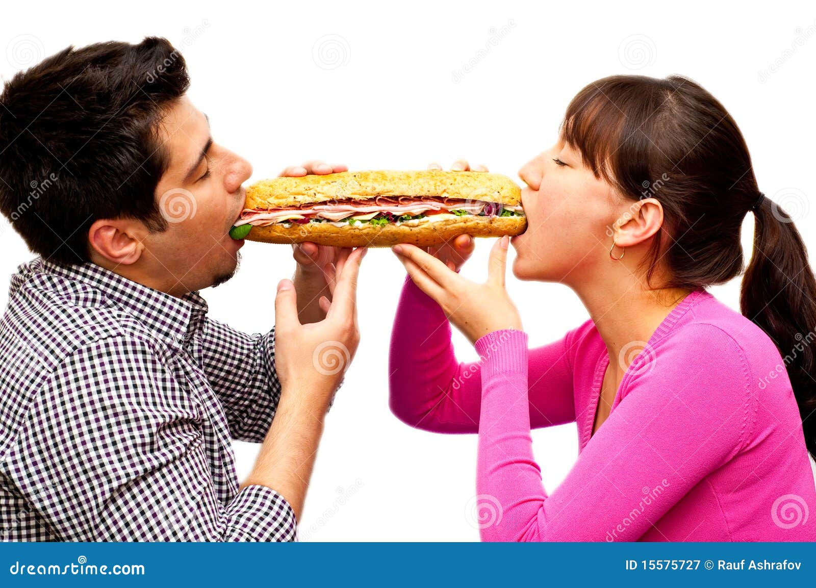 Junger Mann Und Eine Frau Die Sandwich Von Isst Stockbild Bild Von Auge Frau 15575727