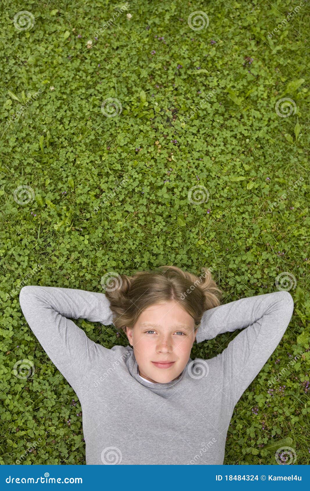Junges Mädchen Das Liegt Im Gras Träumt Von Stockfoto Bild Von Lebensstil Hände 18484324