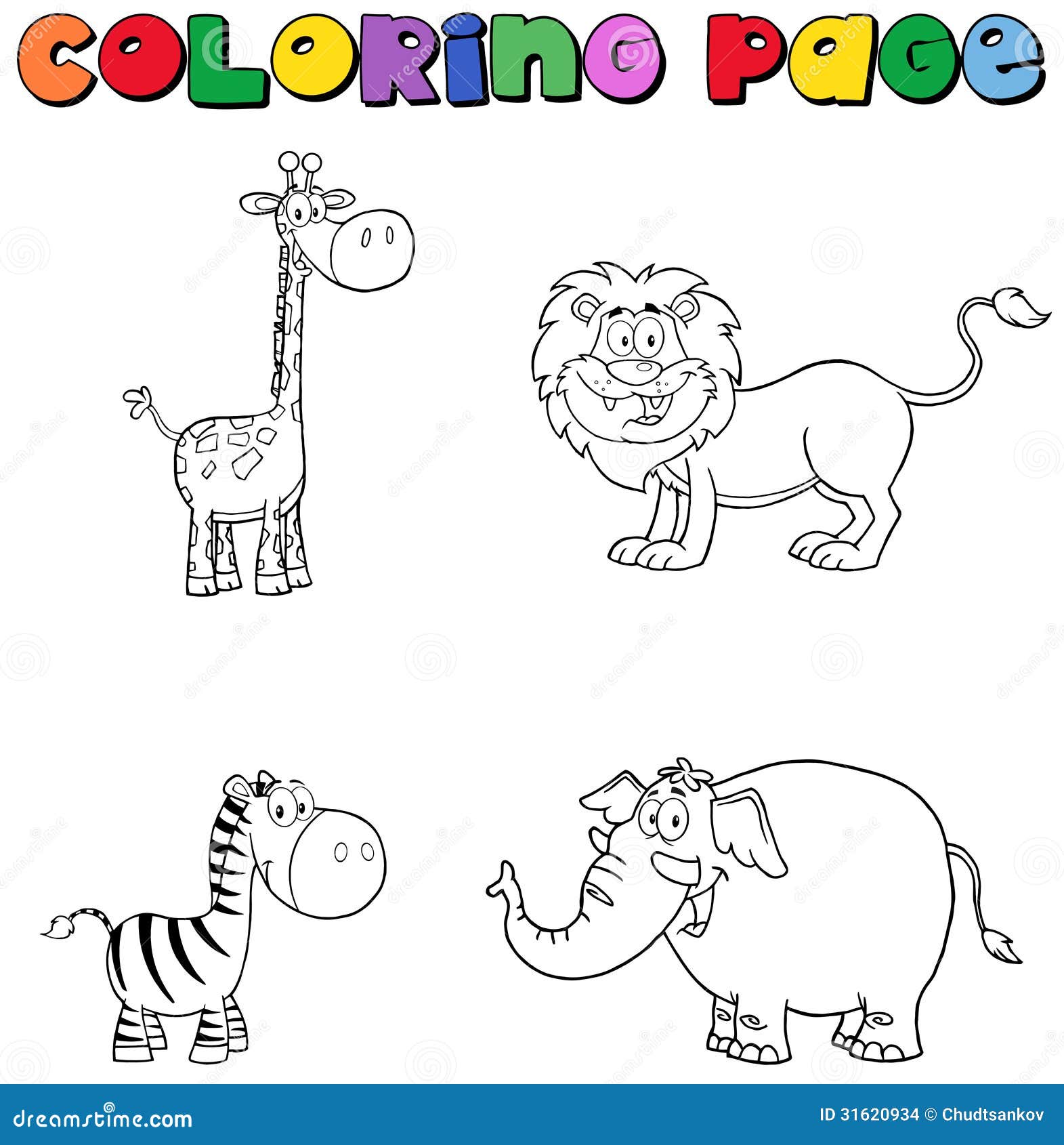 Jungle Animals Coloring Page Stock Vector Illustration Of Comic Character 31620934